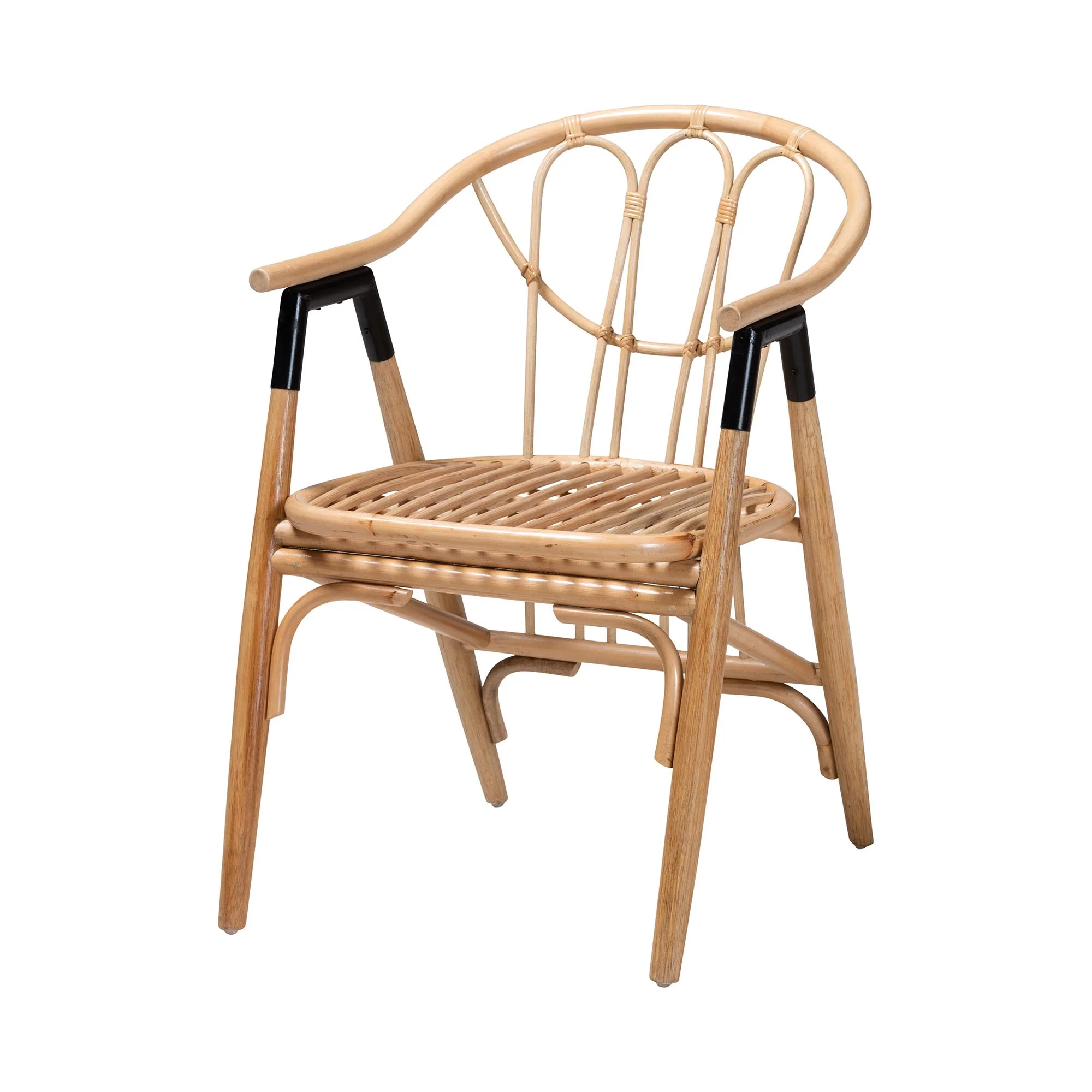 Baxton Studio Cyntia Modern Bohemian Black Finished Wood and Natural Rattan 5-Piece Dining Set - Image 3