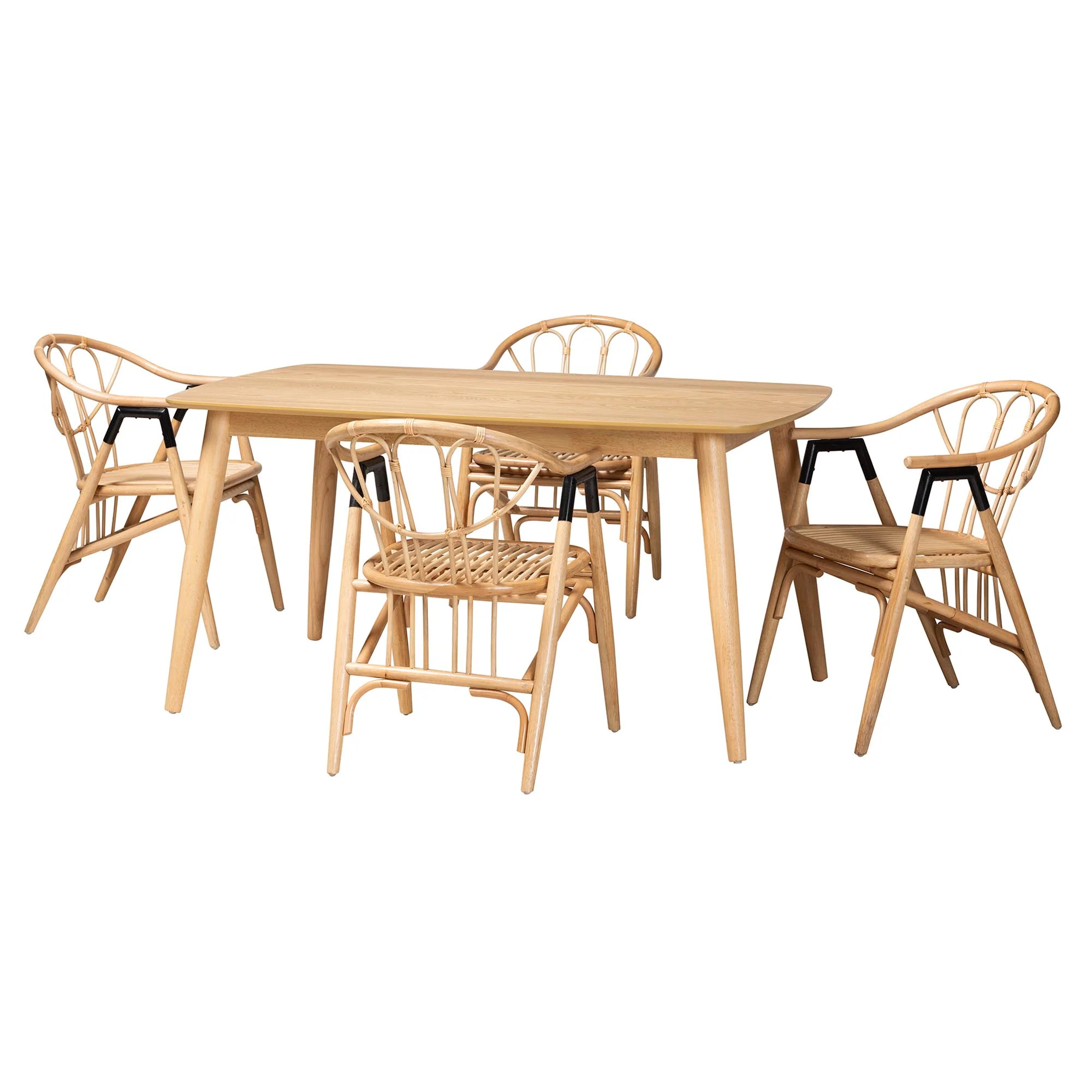 Baxton Studio Cyntia Modern Bohemian Natural Brown Finished Wood and Rattan 5-Piece Dining Set - Image 2