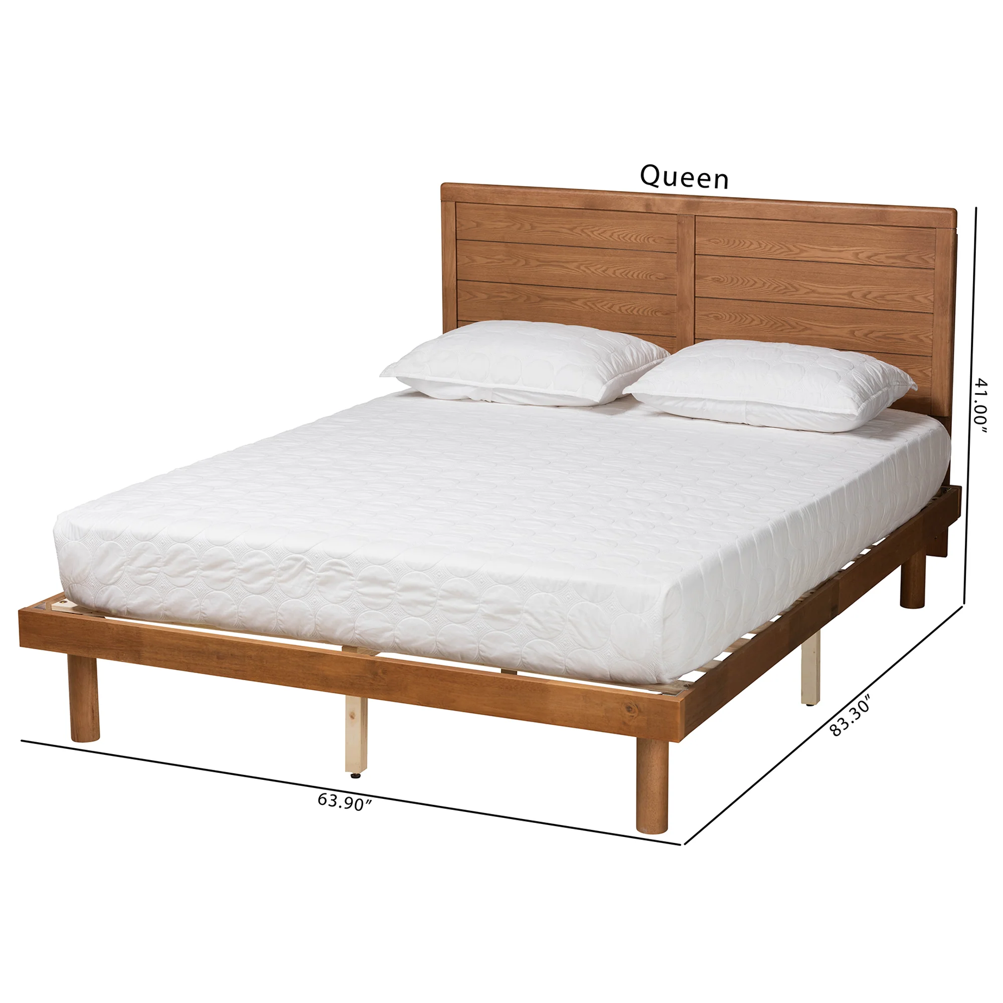 Baxton Studio Daina Mid-Century Modern Ash Walnut Finished Wood Queen Size Platform Bed - Image 9