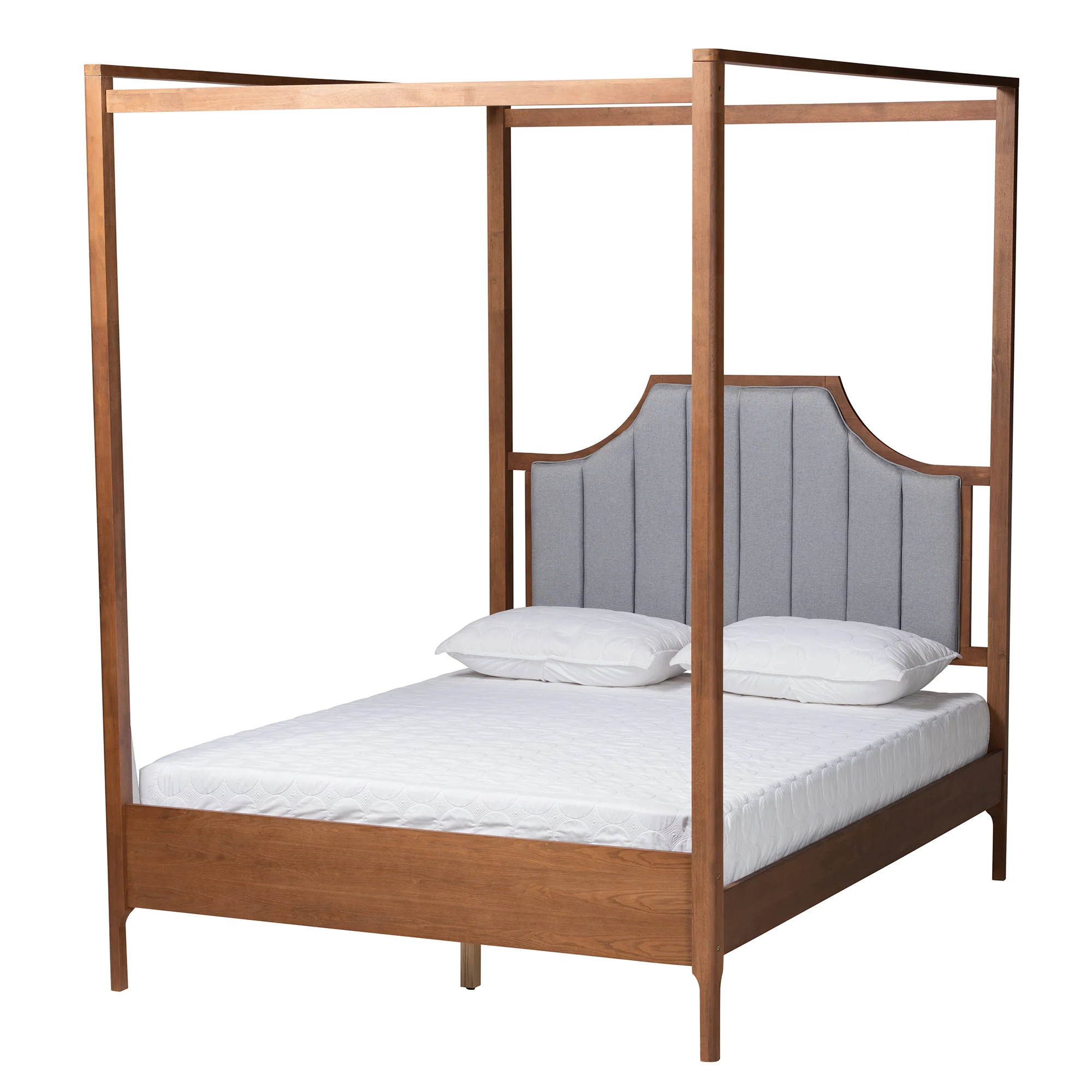 Baxton Studio Dakota Classic and Traditional Light Grey Fabric and Ash Walnut Finished Wood Queen Size Platform Canopy Bed - Image 2