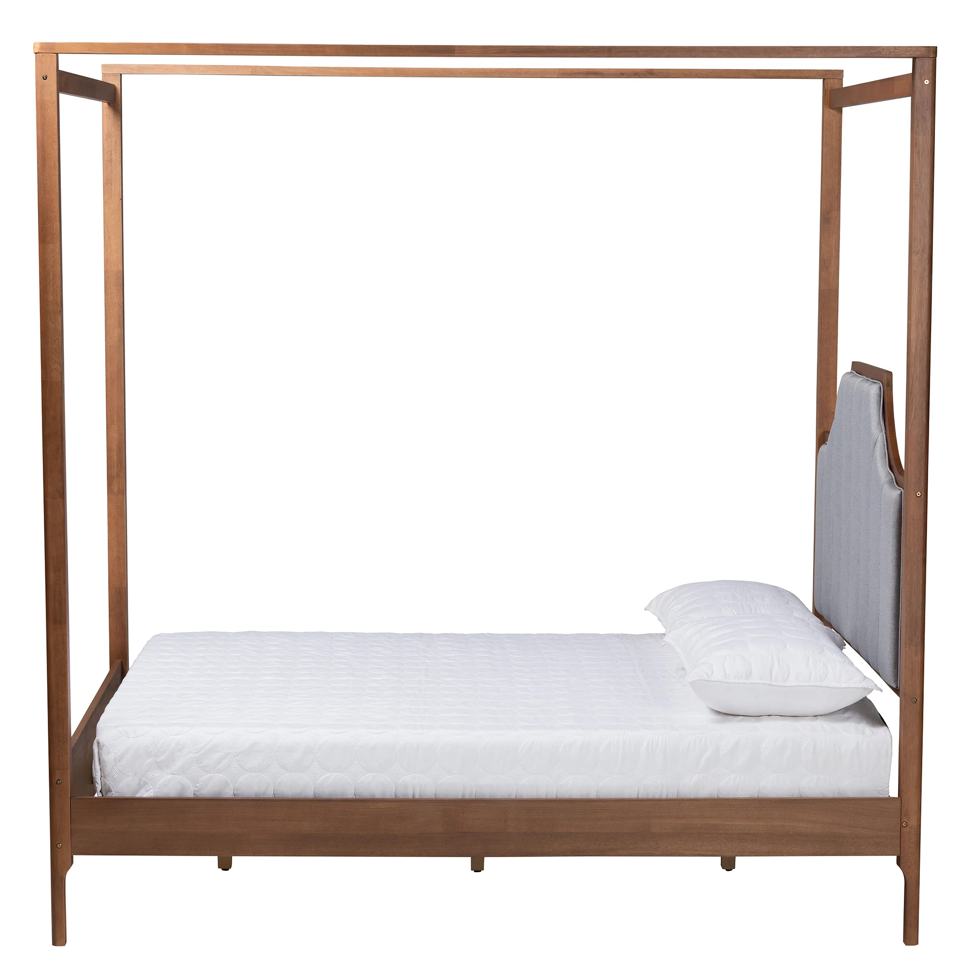 Baxton Studio Dakota Classic and Traditional Light Grey Fabric and Ash Walnut Finished Wood Queen Size Platform Canopy Bed - Image 3