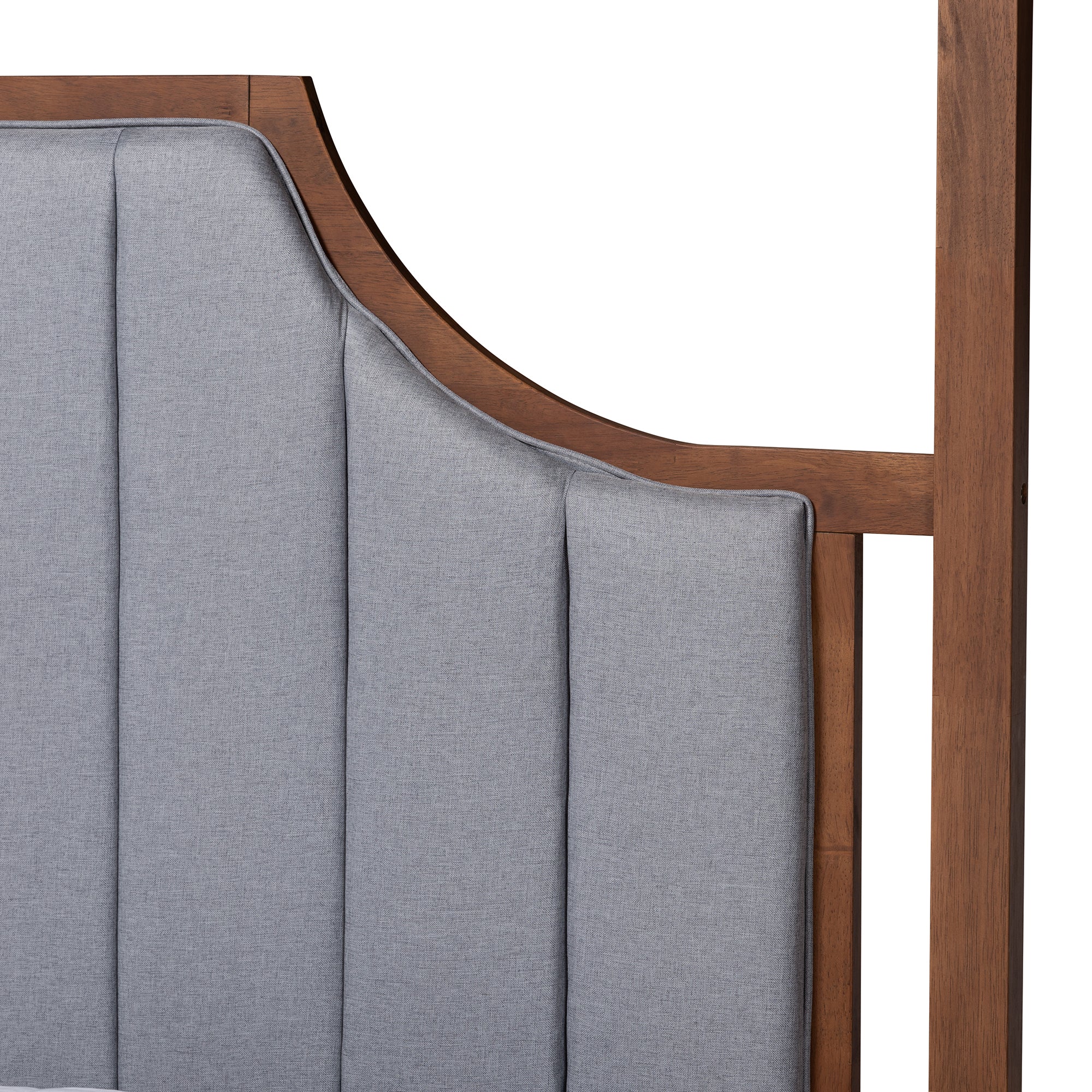 Baxton Studio Dakota Classic and Traditional Light Grey Fabric and Ash Walnut Finished Wood Queen Size Platform Canopy Bed - Image 5