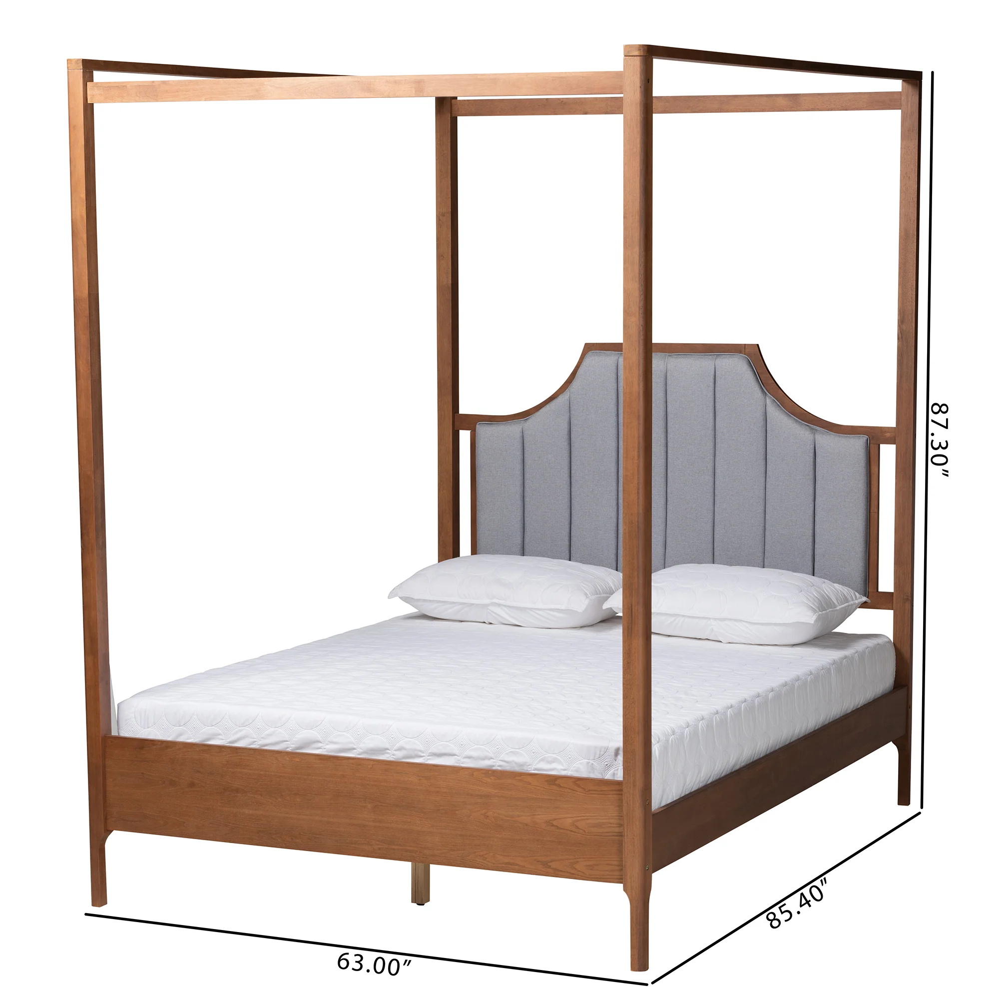 Baxton Studio Dakota Classic and Traditional Light Grey Fabric and Ash Walnut Finished Wood Queen Size Platform Canopy Bed - Image 8