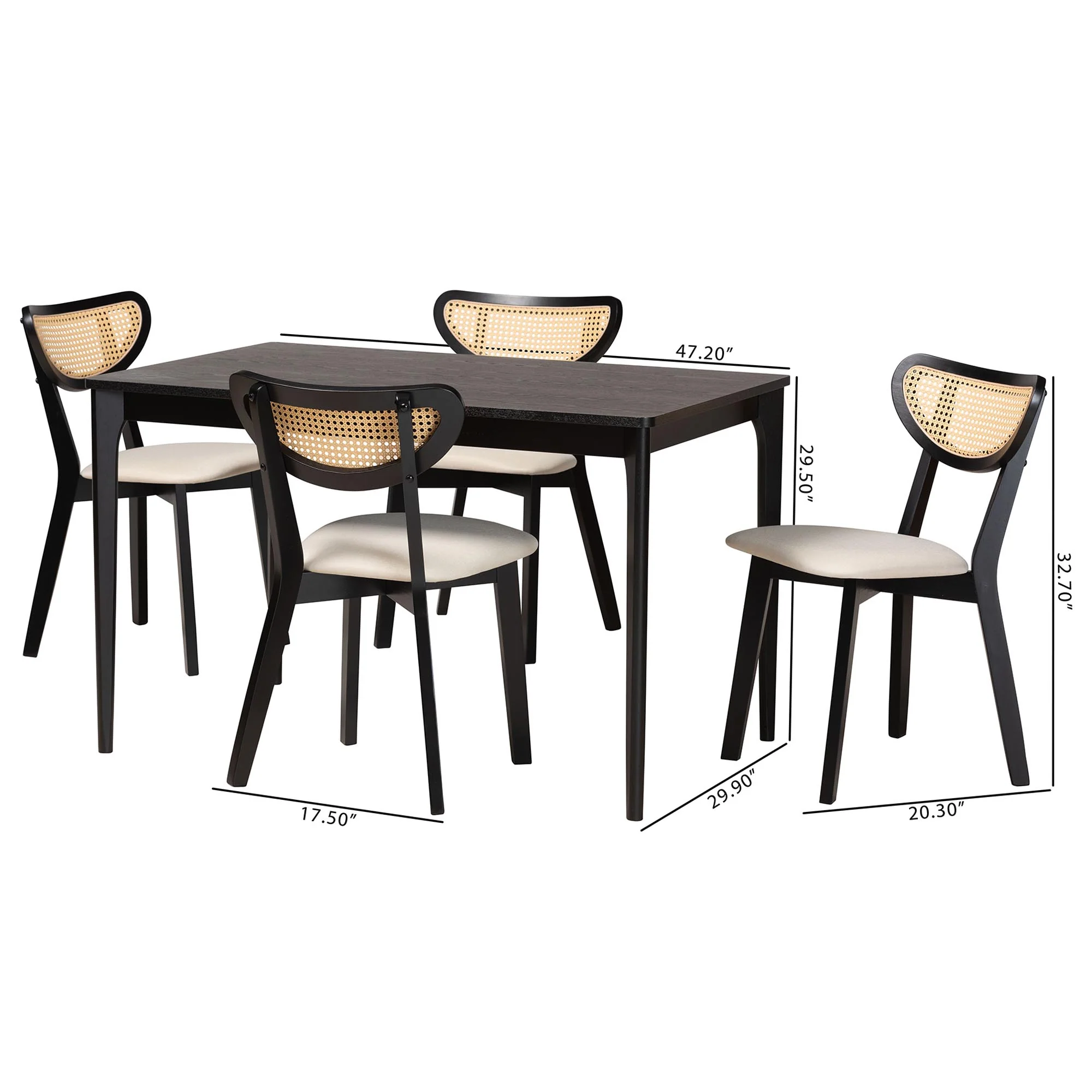 Baxton Studio Dannell Mid-Century Modern Cream Fabric and Black Finished Wood 5-Piece Dining Set - Image 10