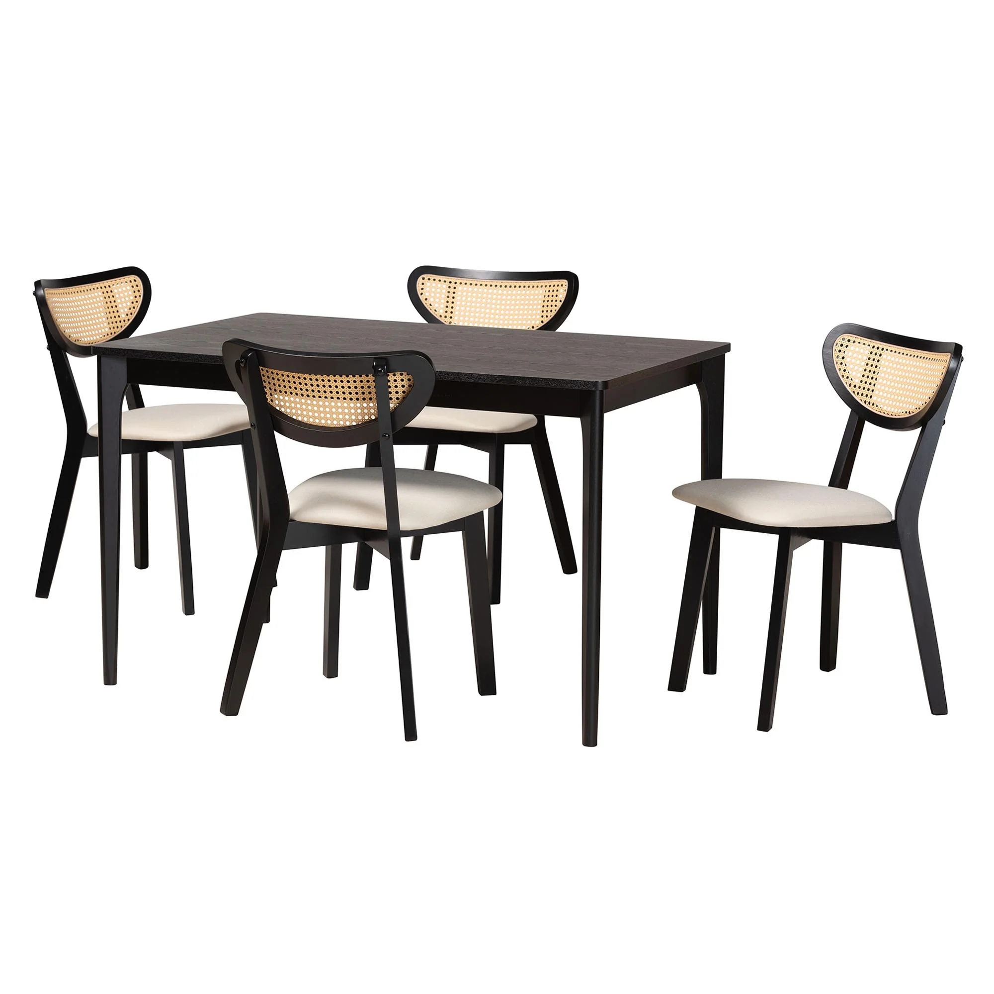 Baxton Studio Dannell Mid-Century Modern Cream Fabric and Black Finished Wood 5-Piece Dining Set - Image 2