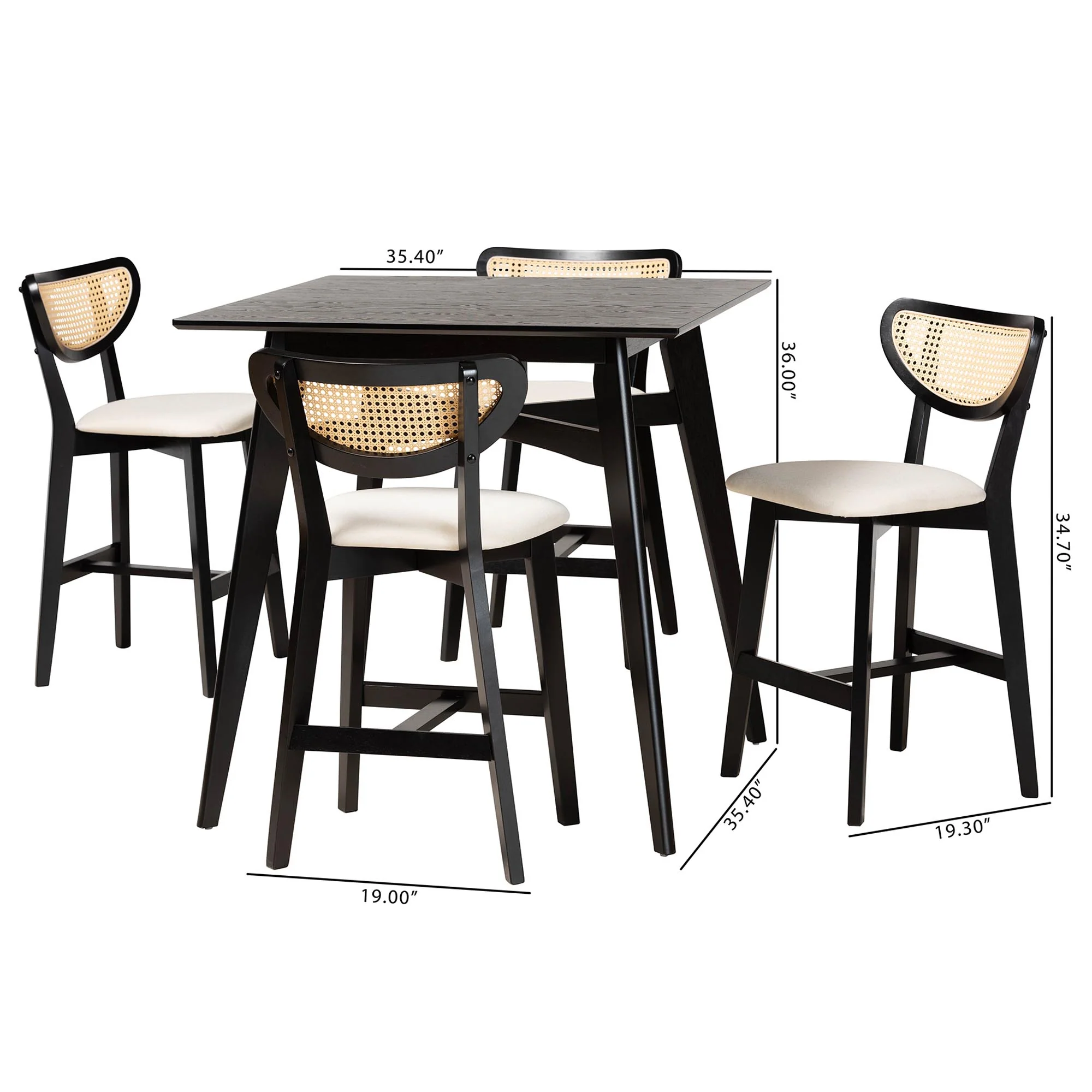 Baxton Studio Dannell Mid-Century Modern Cream Fabric and Black Finished Wood 5-Piece Pub Set - Image 10