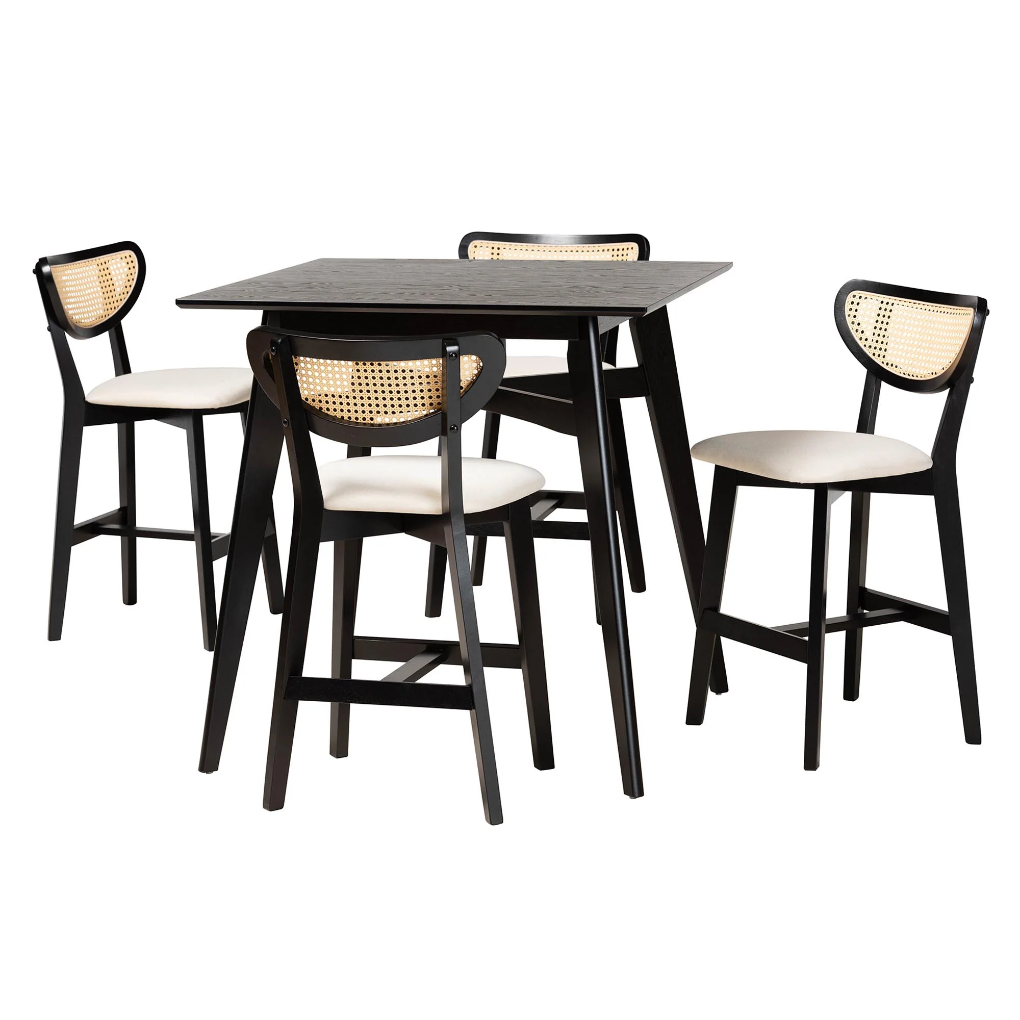 Baxton Studio Dannell Mid-Century Modern Cream Fabric and Black Finished Wood 5-Piece Pub Set - Image 2