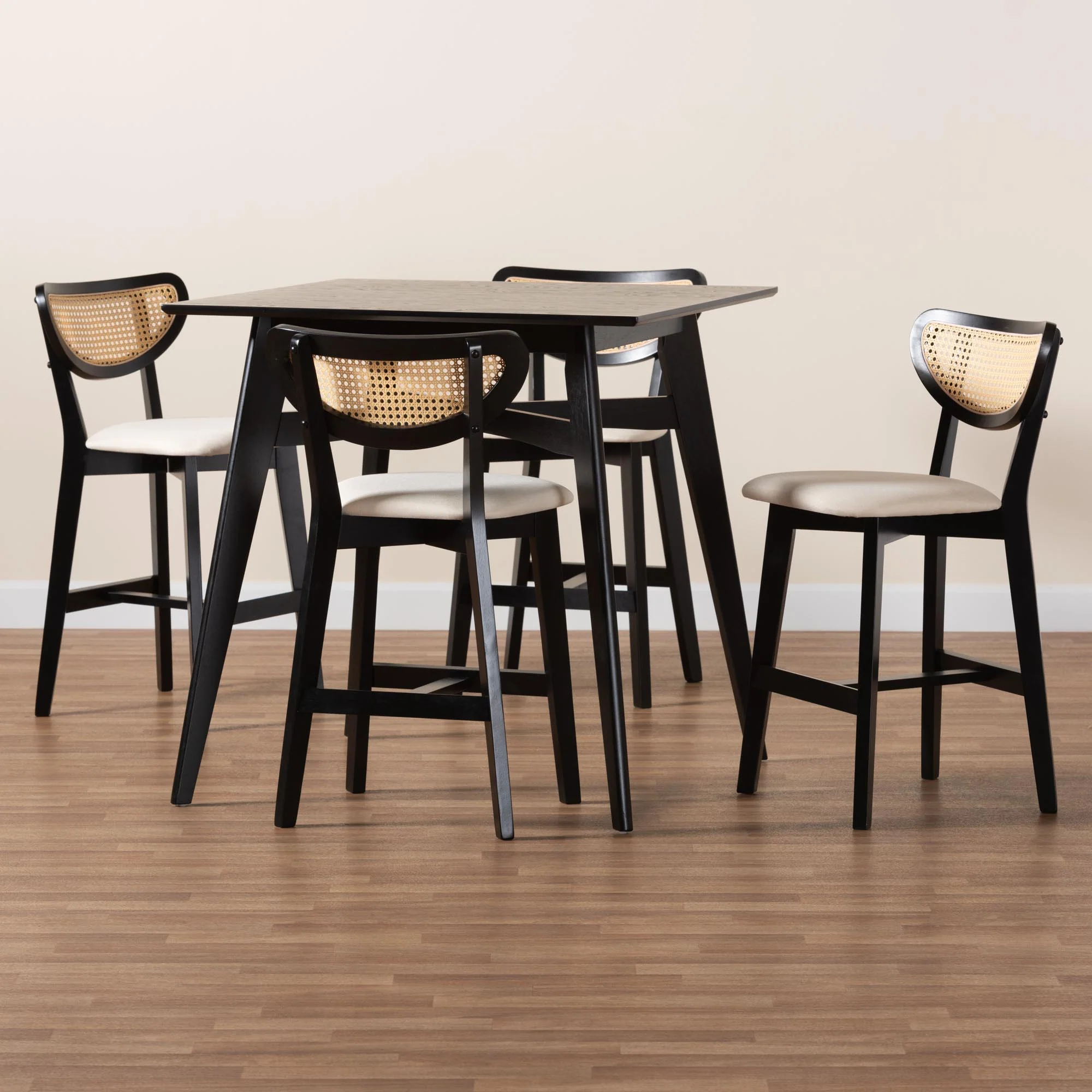 Baxton Studio Dannell Mid-Century Modern Cream Fabric and Black Finished Wood 5-Piece Pub Set - Image 9