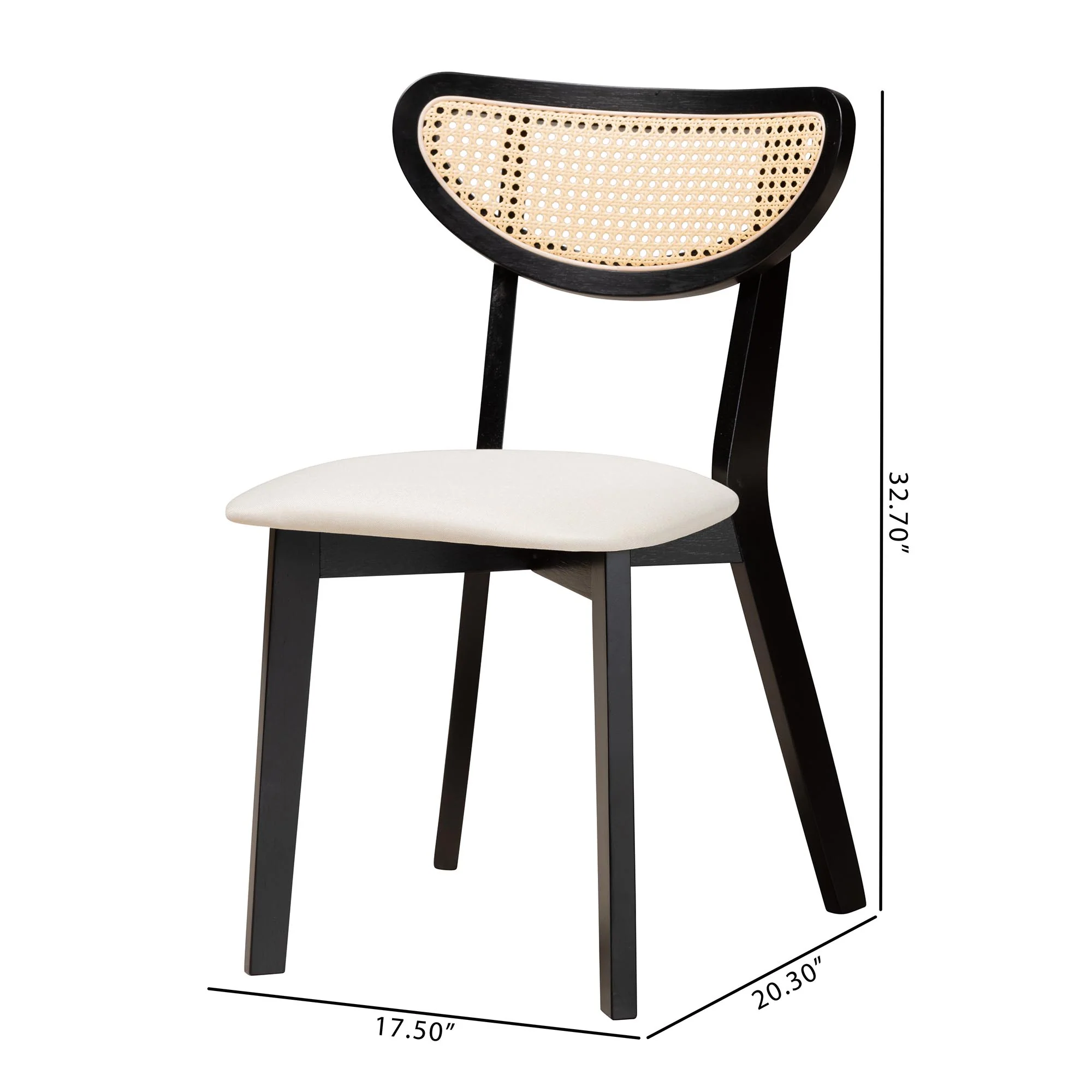 Baxton Studio Dannell Mid-Century Modern Cream Fabric and Black Finished Wood Dining Chair - Image 8