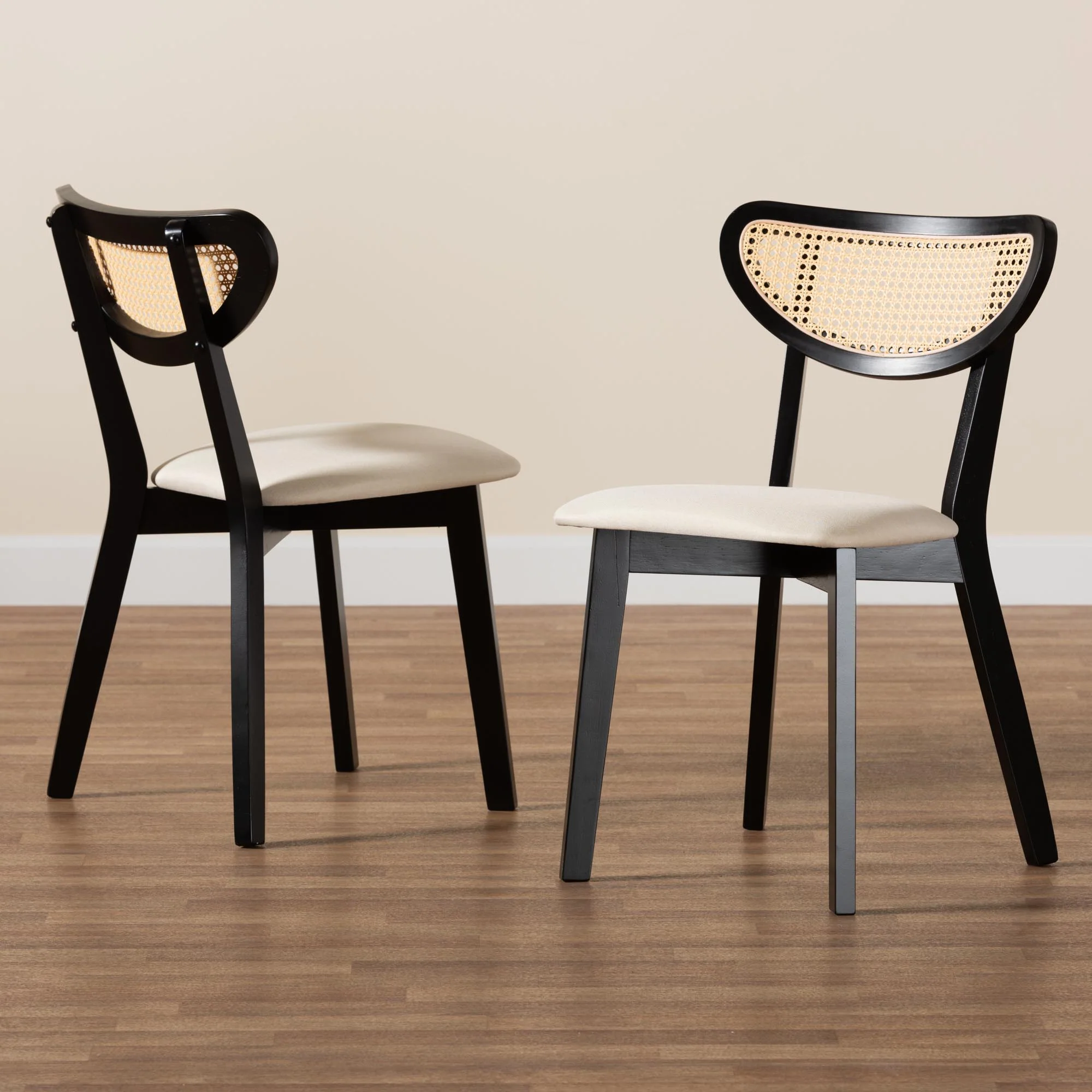 Baxton Studio Dannell Mid-Century Modern Cream Fabric and Black Finished Wood Dining Chair - Image 9