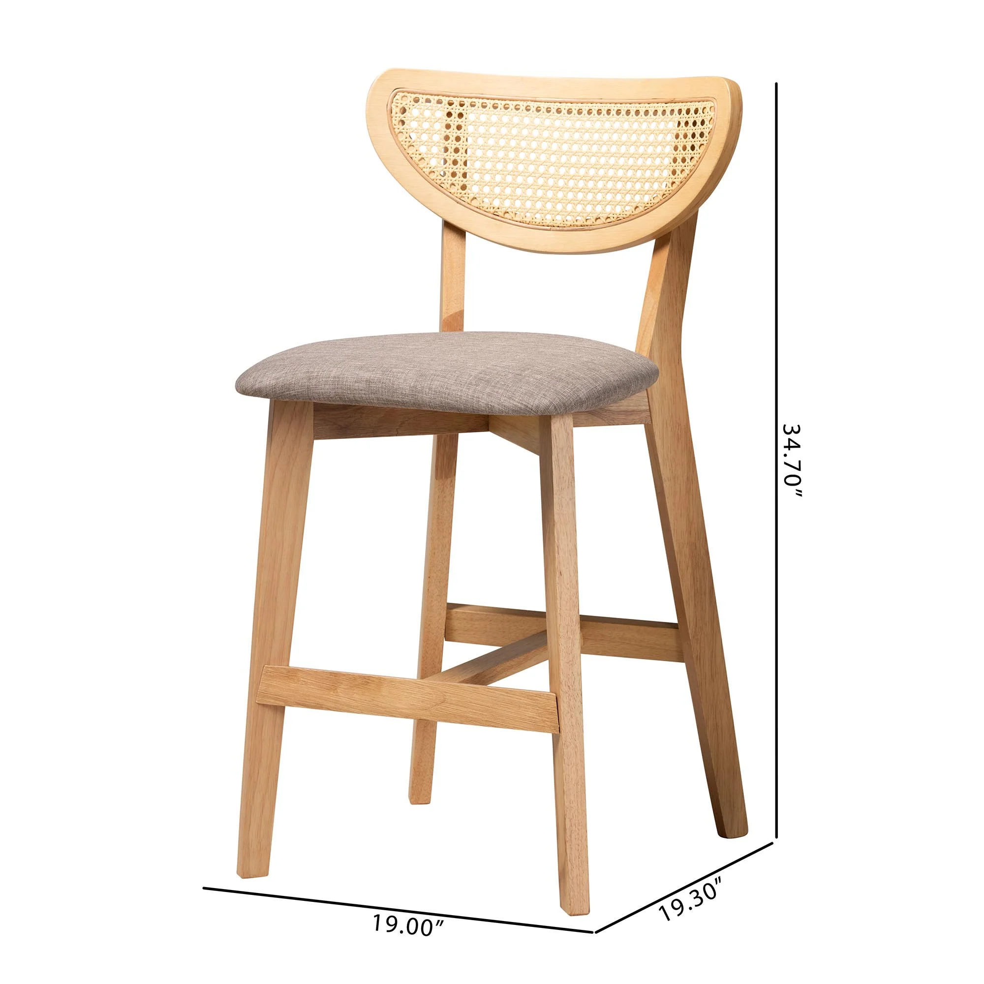 Baxton Studio Dannell Mid-Century Modern Grey Fabric and Natural Oak Finished Wood 2-Piece Counter Stool Set - Image 3