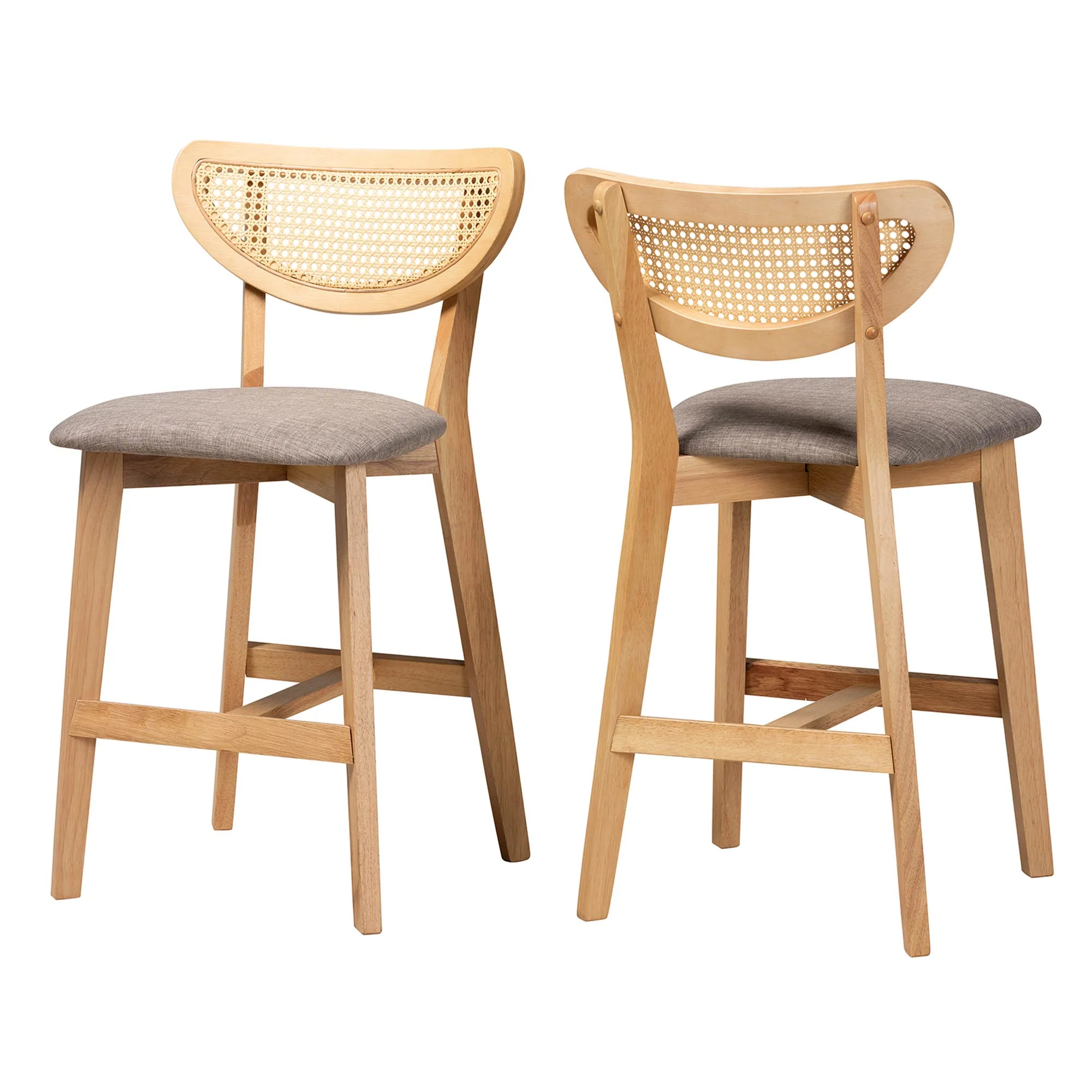 Baxton Studio Dannell Mid-Century Modern Grey Fabric and Natural Oak Finished Wood 2-Piece Counter Stool Set - Image 4