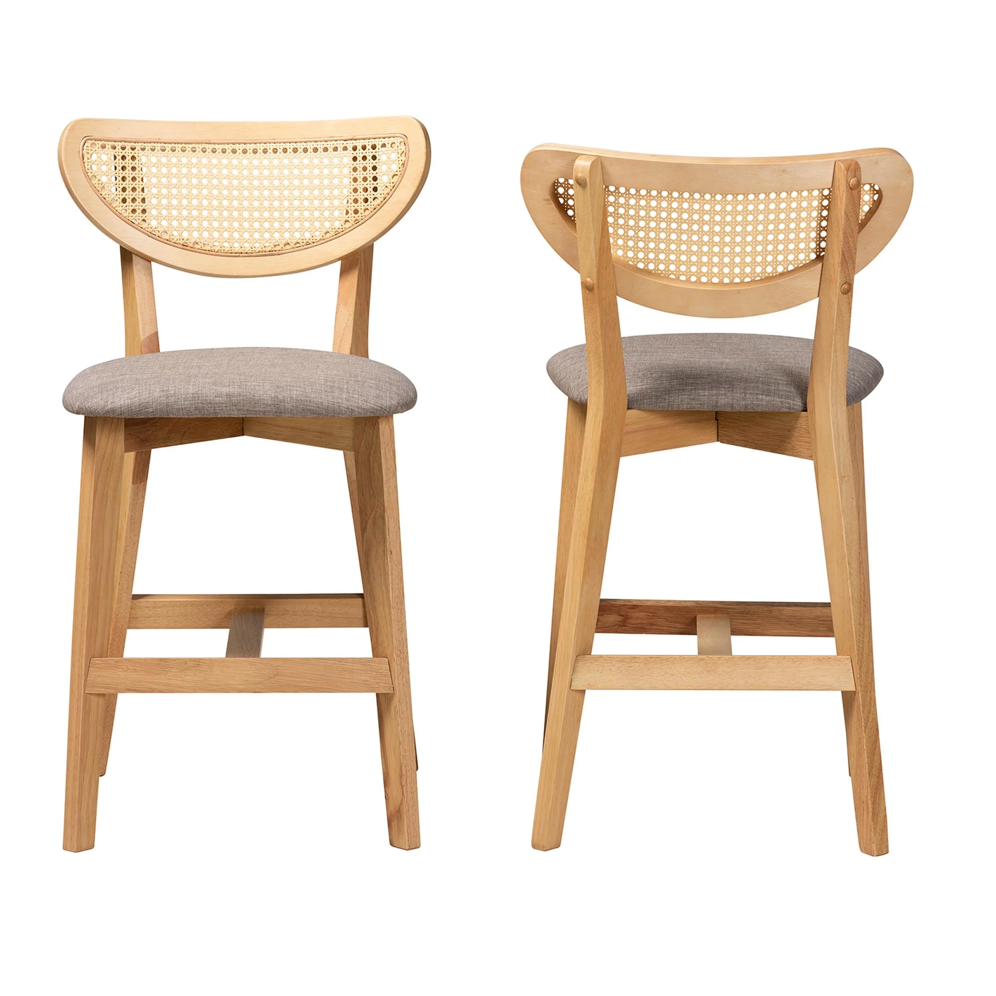 Baxton Studio Dannell Mid-Century Modern Grey Fabric and Natural Oak Finished Wood 2-Piece Counter Stool Set - Image 5