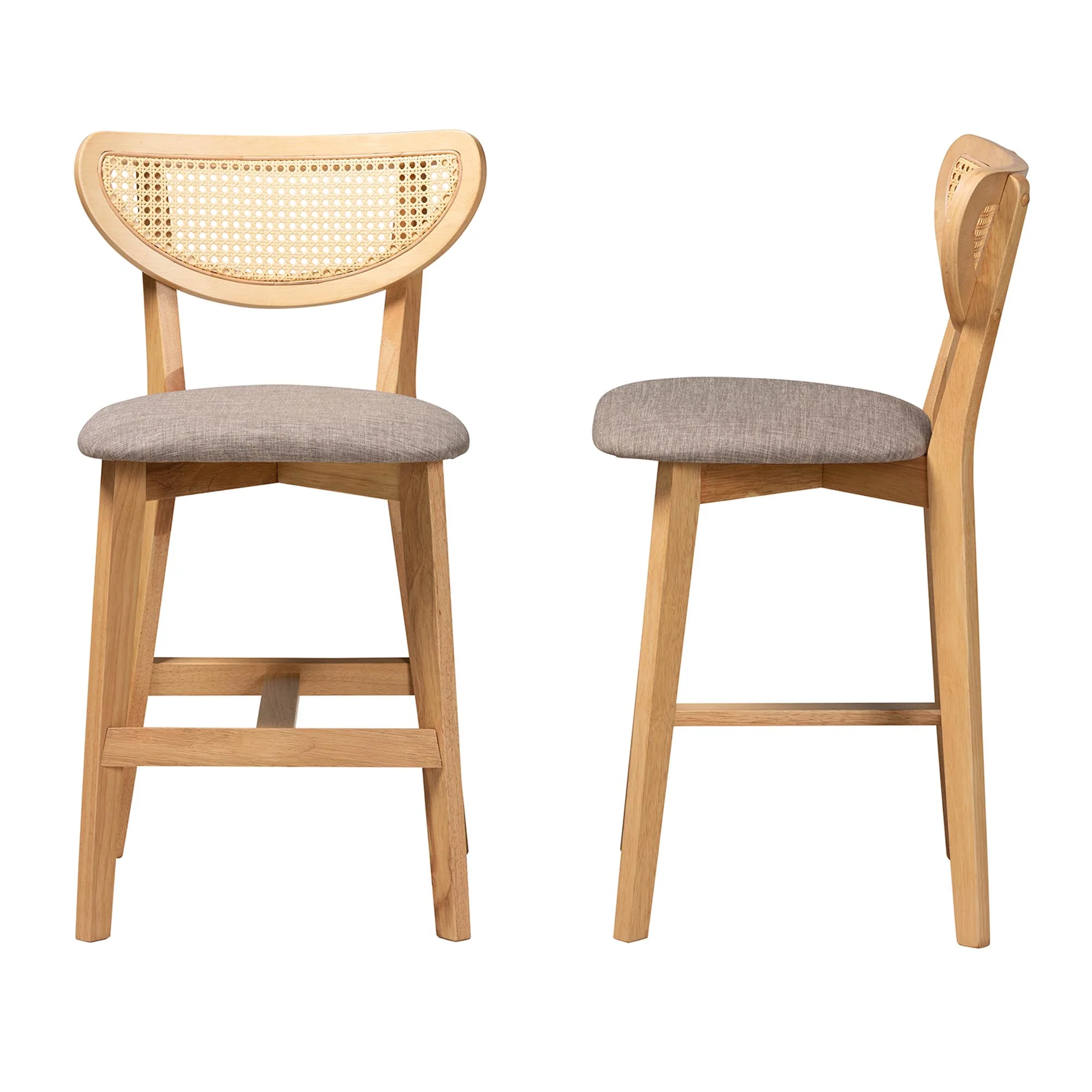 Baxton Studio Dannell Mid-Century Modern Grey Fabric and Natural Oak Finished Wood 2-Piece Counter Stool Set - Image 6