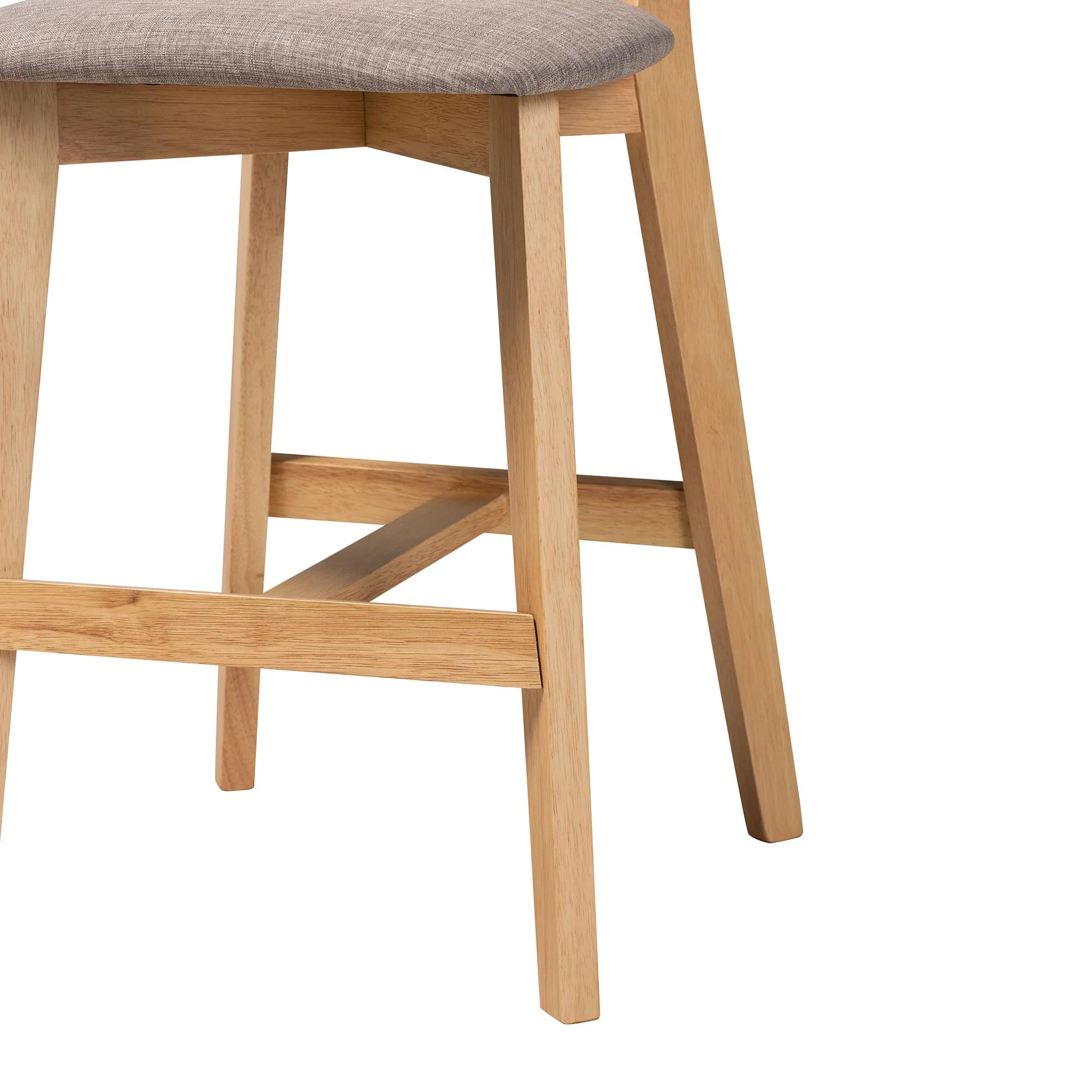 Baxton Studio Dannell Mid-Century Modern Grey Fabric and Natural Oak Finished Wood 2-Piece Counter Stool Set - Image 8