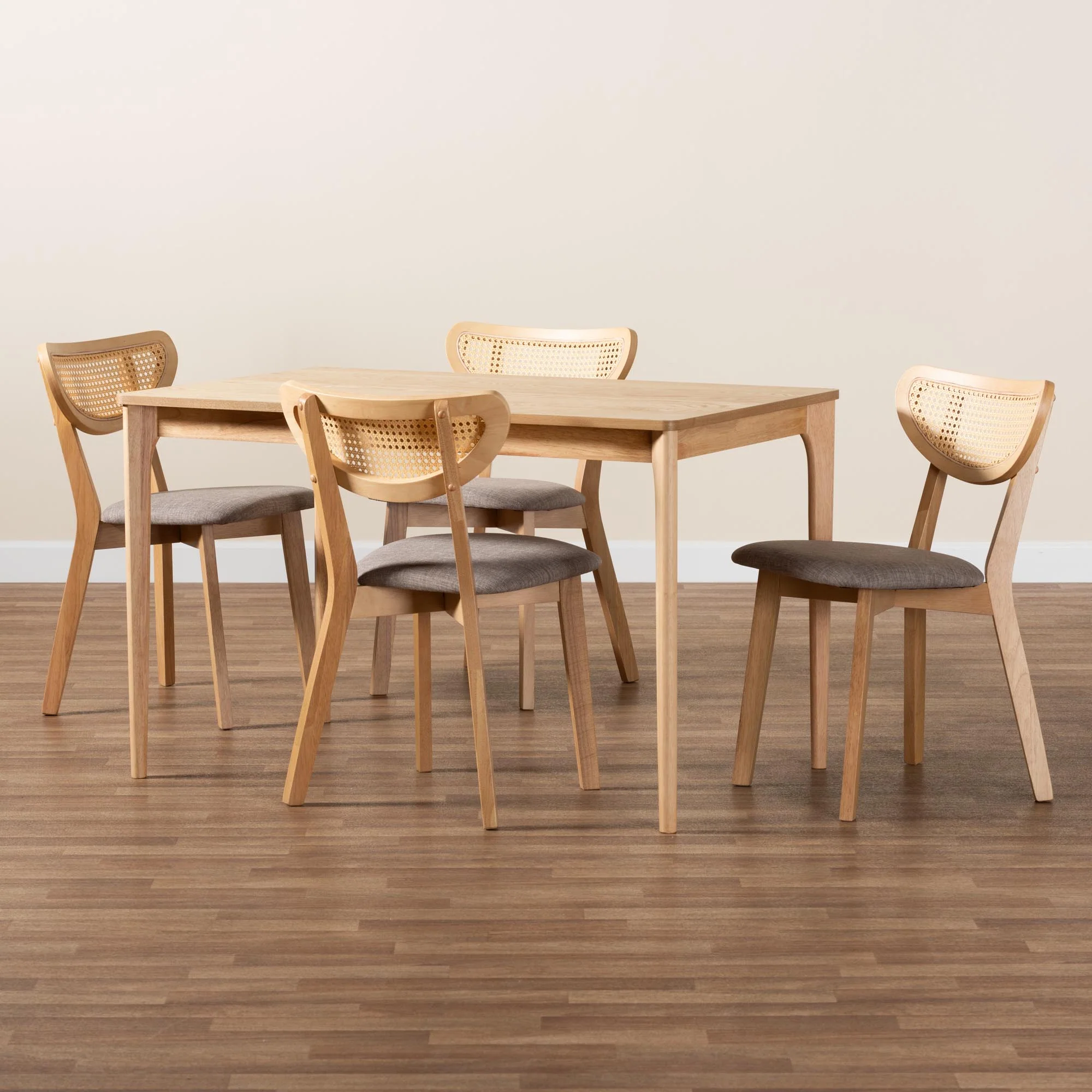 Baxton Studio Dannell Mid-Century Modern Grey Fabric and Natural Oak Finished Wood 5-Piece Dining Set - Image 2