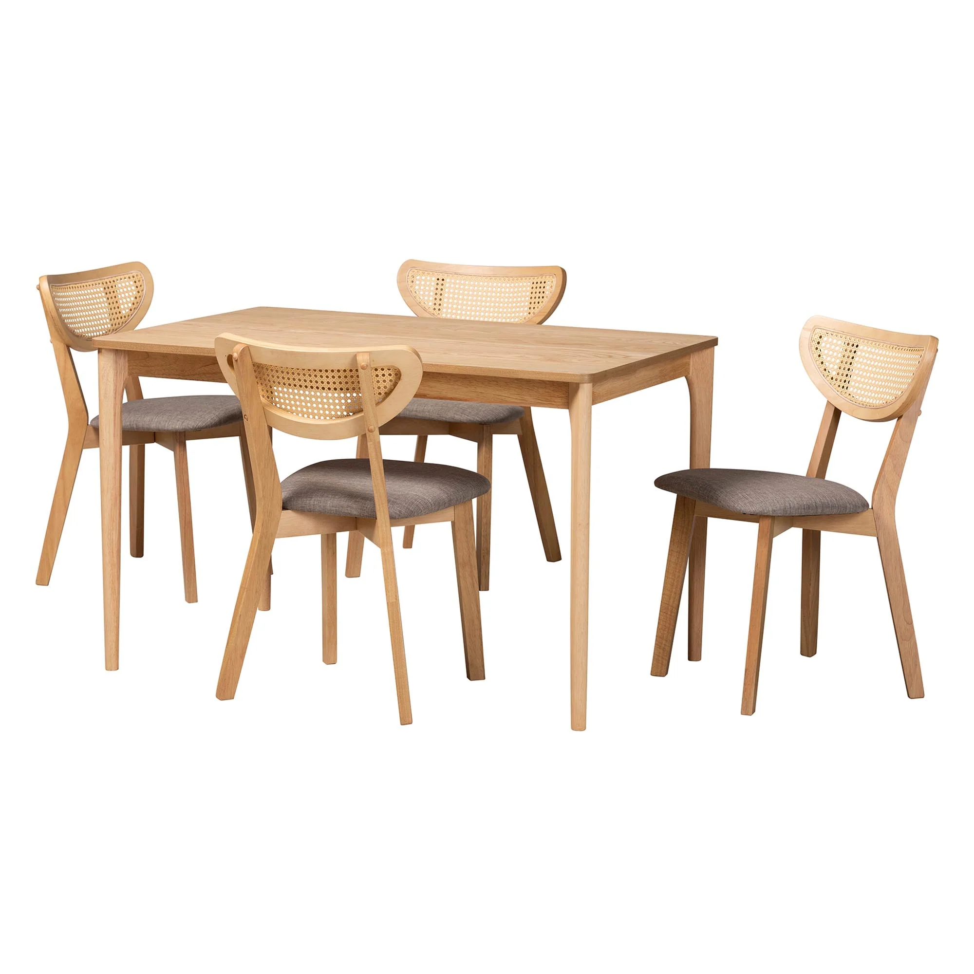 Baxton Studio Dannell Mid-Century Modern Grey Fabric and Natural Oak Finished Wood 5-Piece Dining Set - Image 4