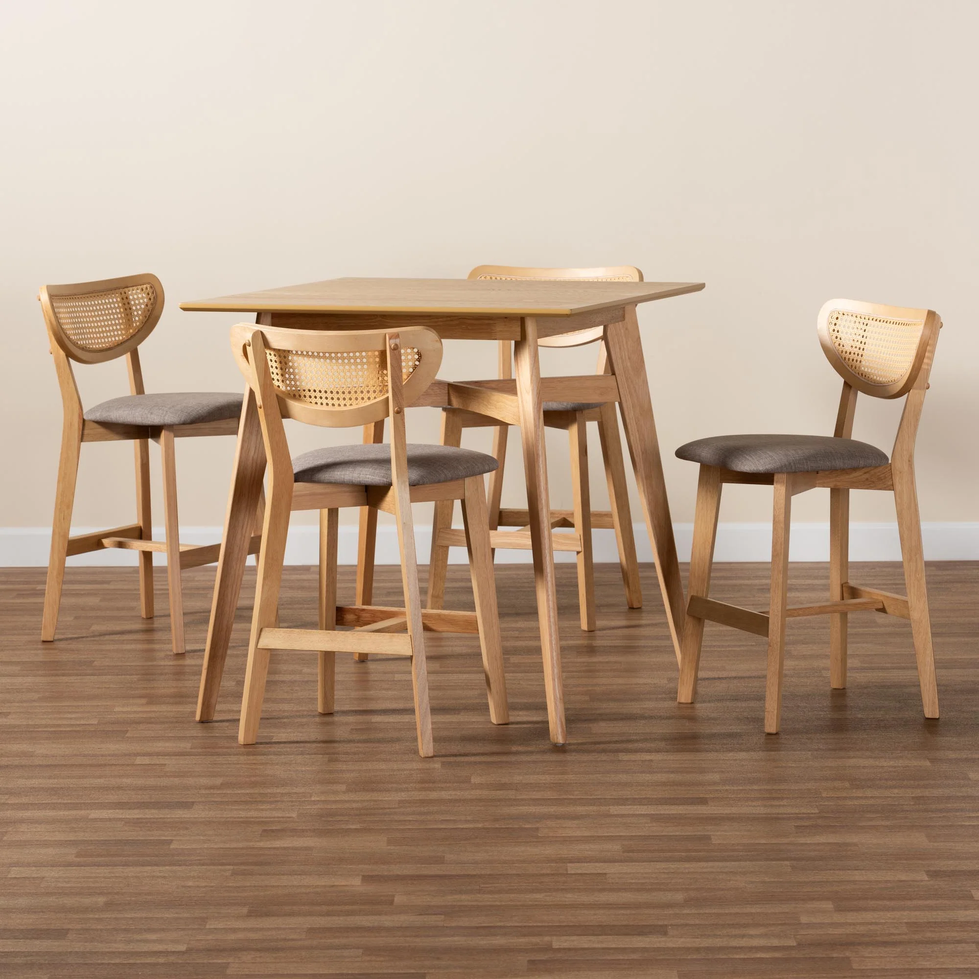 Baxton Studio Dannell Mid-Century Modern Grey Fabric and Natural Oak Finished Wood 5-Piece Pub Set - Image 2