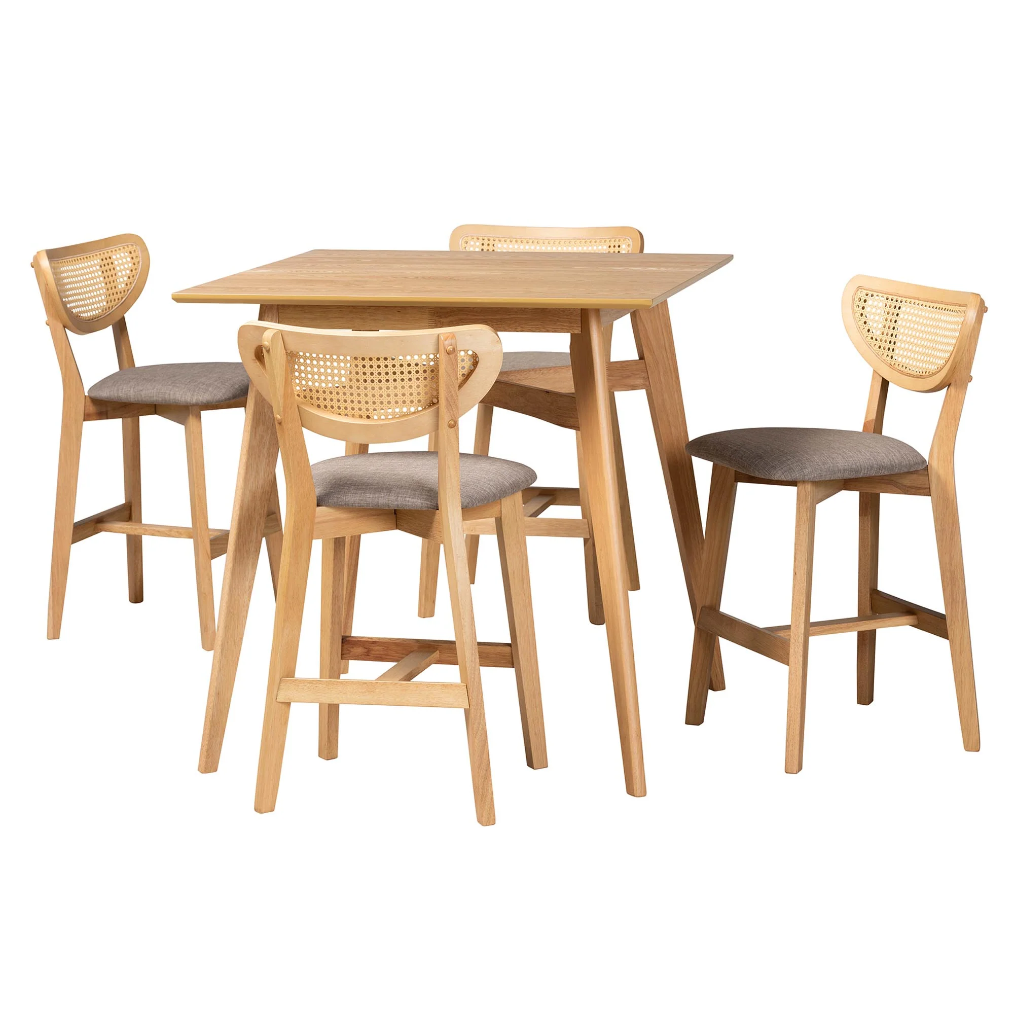 Baxton Studio Dannell Mid-Century Modern Grey Fabric and Natural Oak Finished Wood 5-Piece Pub Set - Image 4