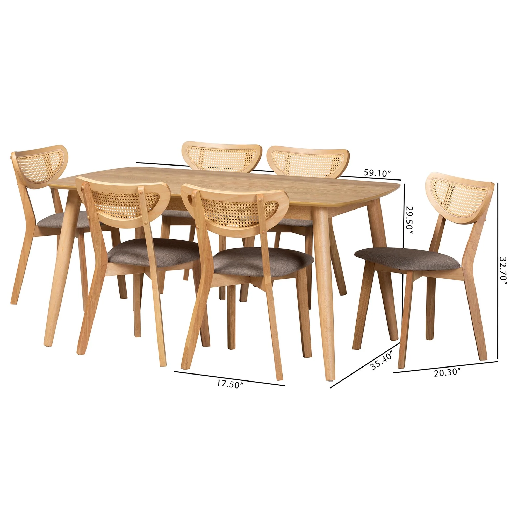 Baxton Studio Dannell Mid-Century Modern Grey Fabric and Natural Oak Finished Wood 7-Piece Dining Set - Image 3