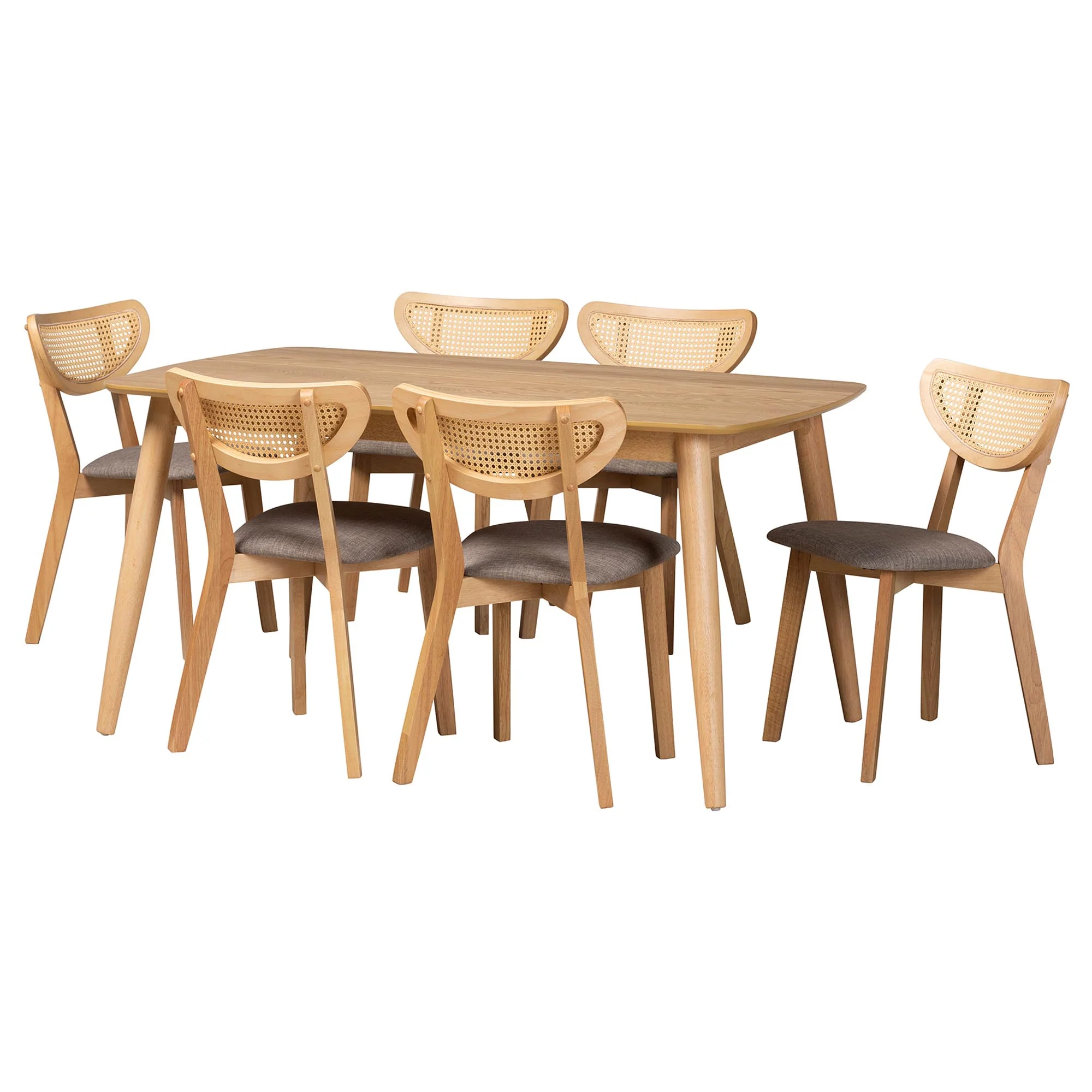 Baxton Studio Dannell Mid-Century Modern Grey Fabric and Natural Oak Finished Wood 7-Piece Dining Set - Image 4