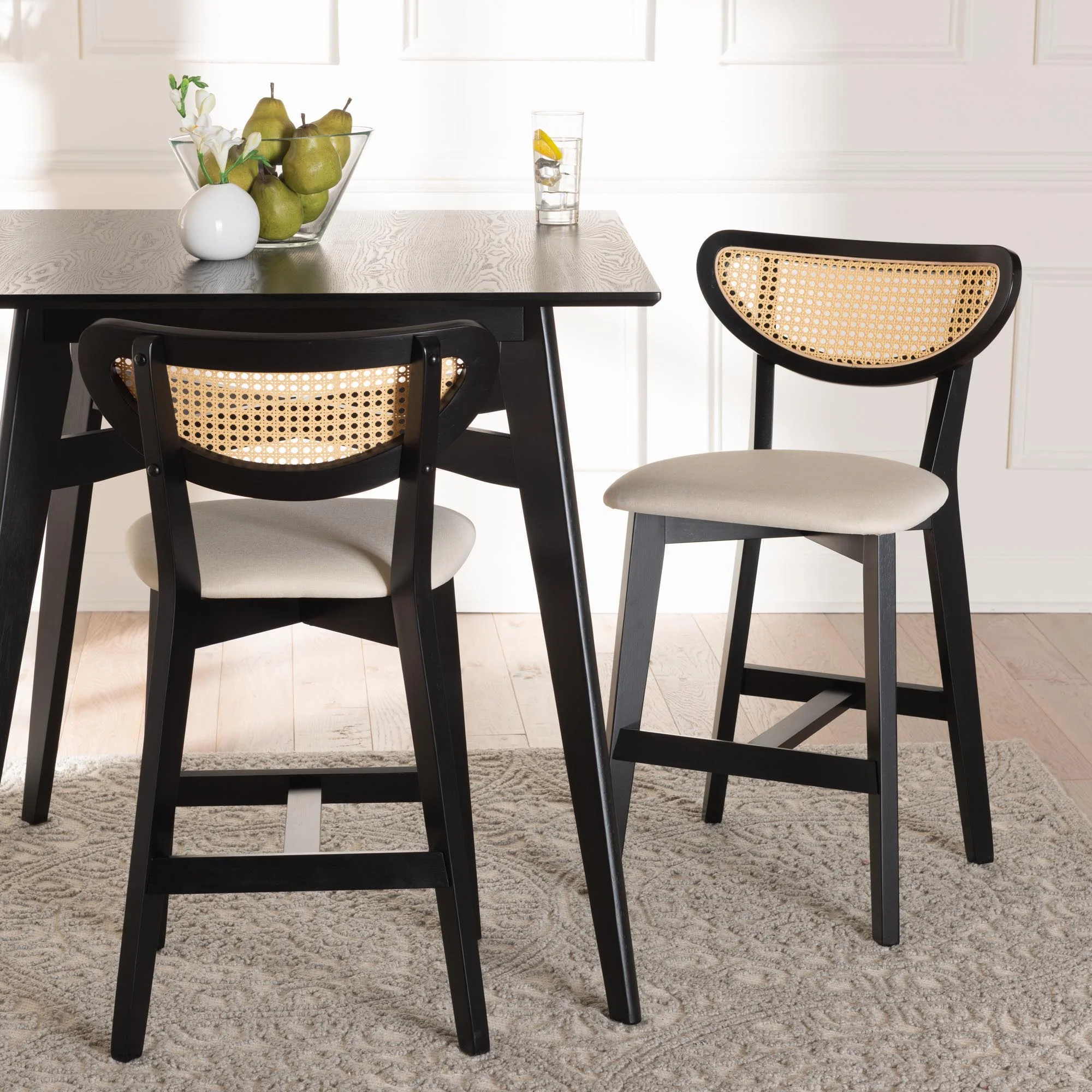 Baxton Studio Dannell Mid-Century Modern Grey Fabric and Walnut Brown Finished Wood 2-Piece Counter Stool Set - Image 10