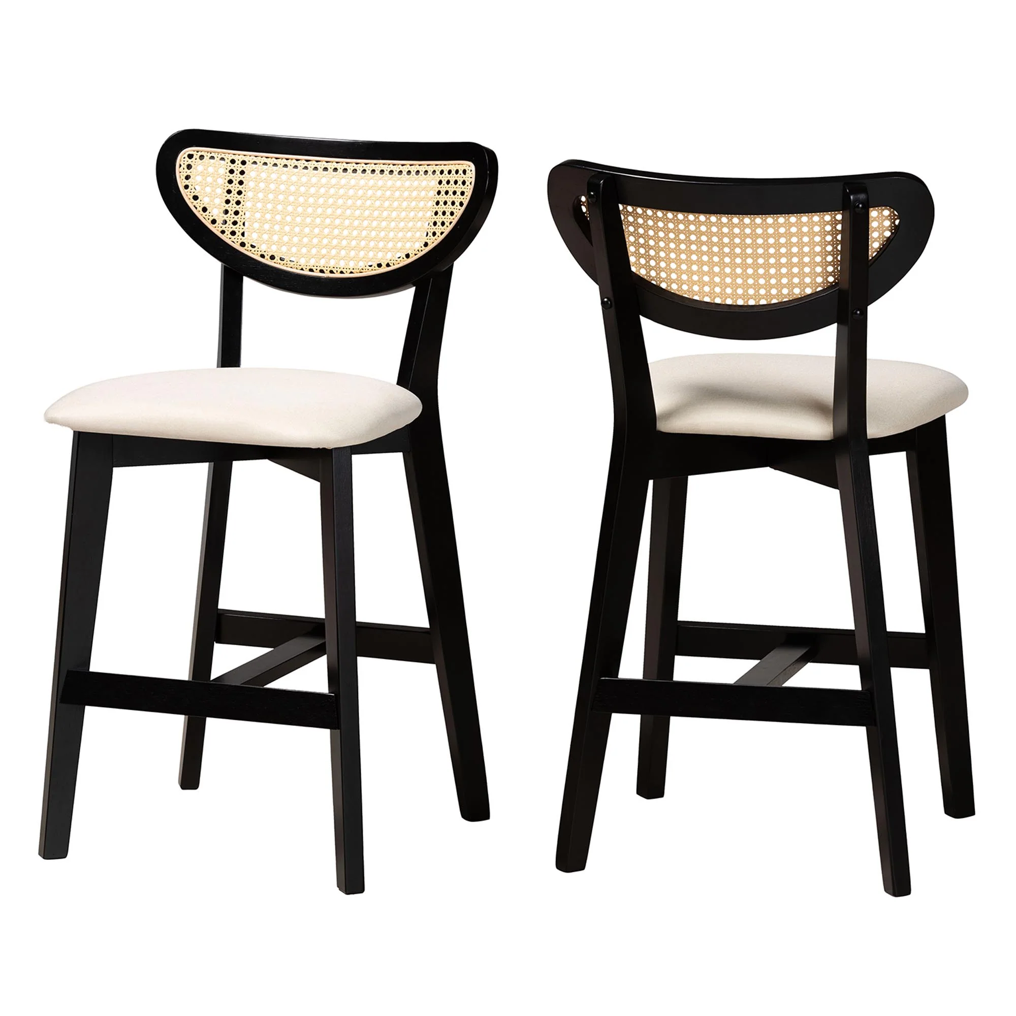 Baxton Studio Dannell Mid-Century Modern Grey Fabric and Walnut Brown Finished Wood 2-Piece Counter Stool Set - Image 11