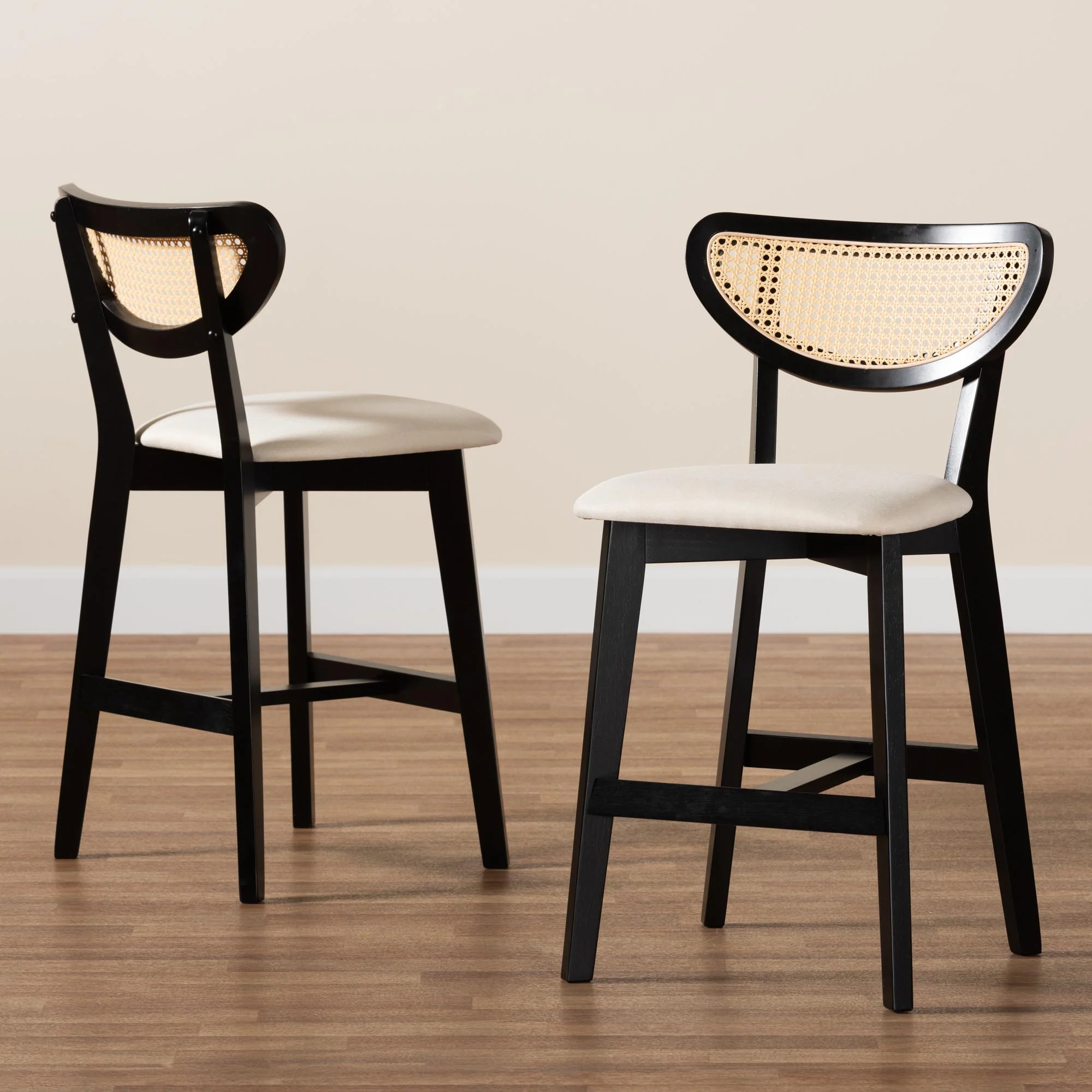 Baxton Studio Dannell Mid-Century Modern Grey Fabric and Walnut Brown Finished Wood 2-Piece Counter Stool Set - Image 18
