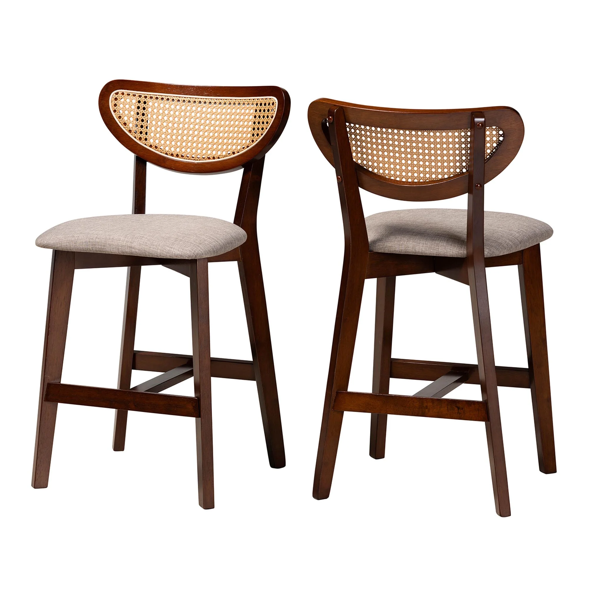 Baxton Studio Dannell Mid-Century Modern Grey Fabric and Walnut Brown Finished Wood 2-Piece Counter Stool Set - Image 2