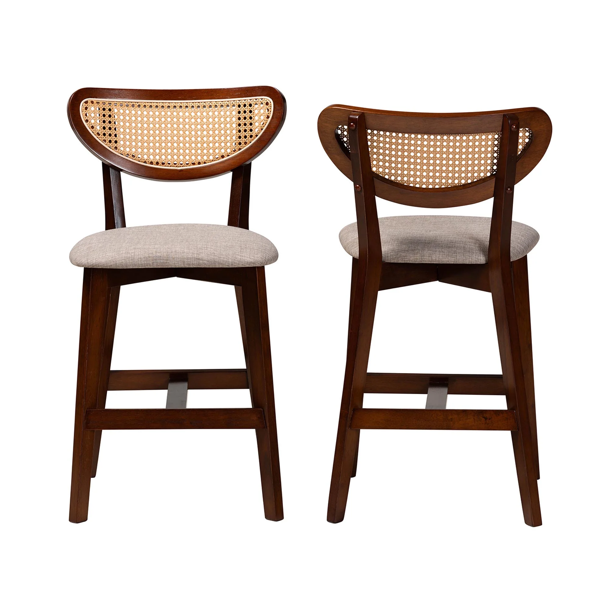 Baxton Studio Dannell Mid-Century Modern Grey Fabric and Walnut Brown Finished Wood 2-Piece Counter Stool Set - Image 3