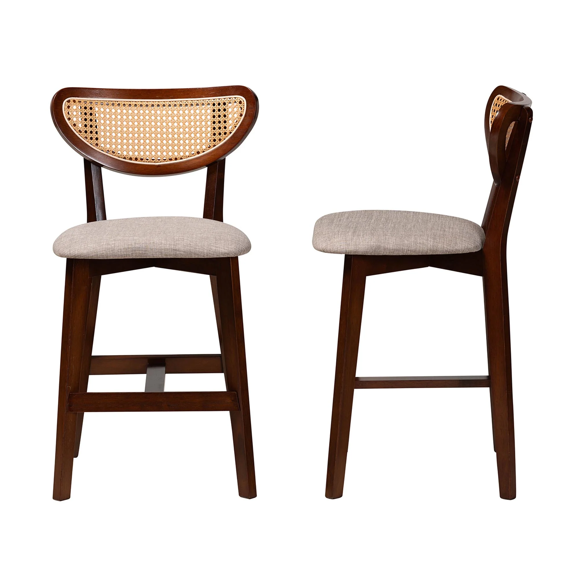 Baxton Studio Dannell Mid-Century Modern Grey Fabric and Walnut Brown Finished Wood 2-Piece Counter Stool Set - Image 4