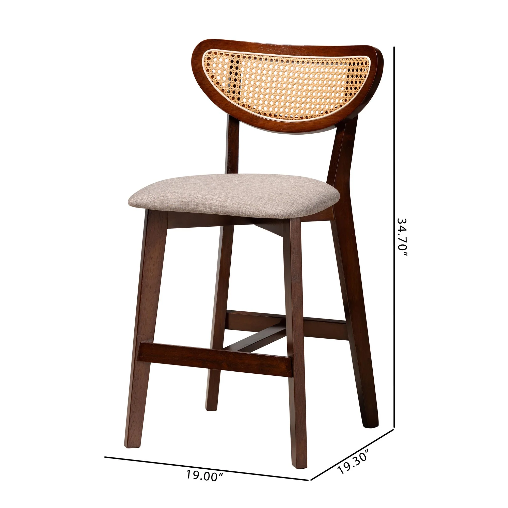 Baxton Studio Dannell Mid-Century Modern Grey Fabric and Walnut Brown Finished Wood 2-Piece Counter Stool Set - Image 8