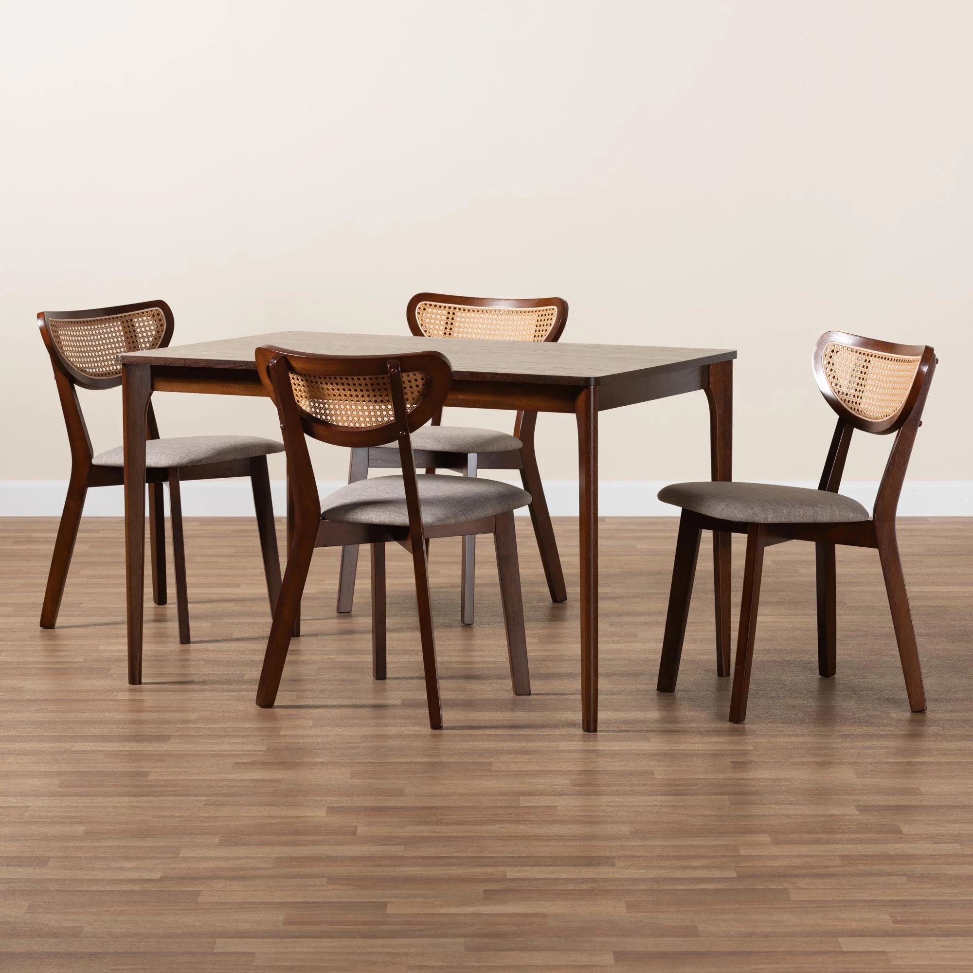 Baxton Studio Dannell Mid-Century Modern Grey Fabric and Walnut Brown Finished Wood 5-Piece Dining Set - Image 2