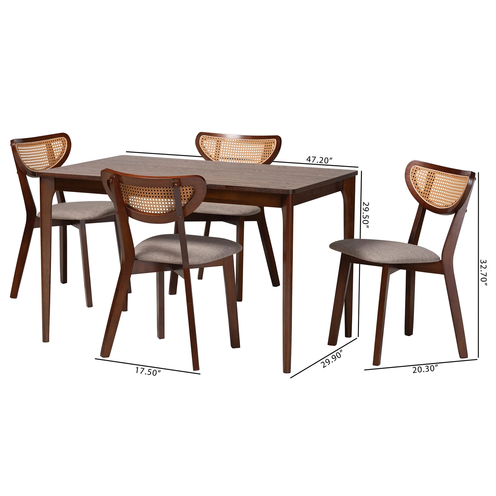 Baxton Studio Dannell Mid-Century Modern Grey Fabric and Walnut Brown Finished Wood 5-Piece Dining Set - Image 3