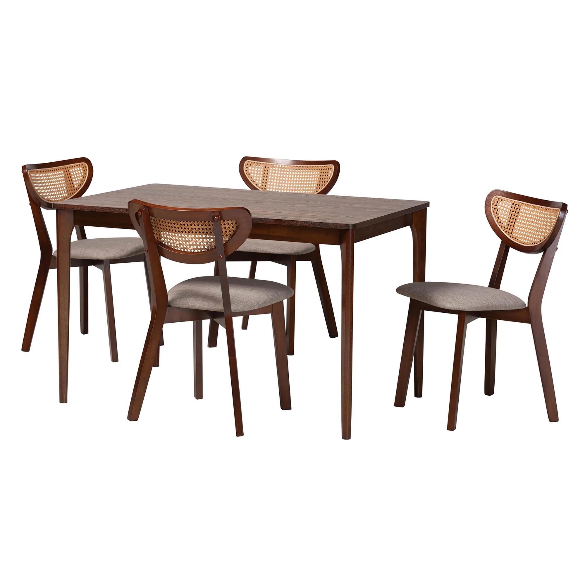 Baxton Studio Dannell Mid-Century Modern Grey Fabric and Walnut Brown Finished Wood 5-Piece Dining Set - Image 4