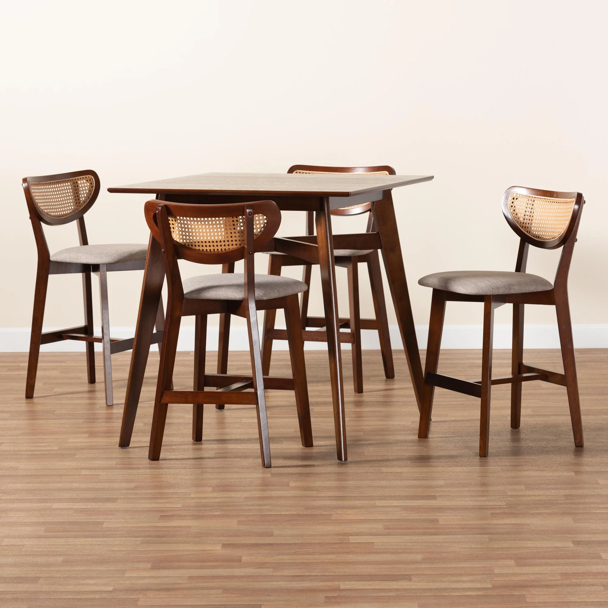 Baxton Studio Dannell Mid-Century Modern Grey Fabric and Walnut Brown Finished Wood 5-Piece Pub Set - Image 2