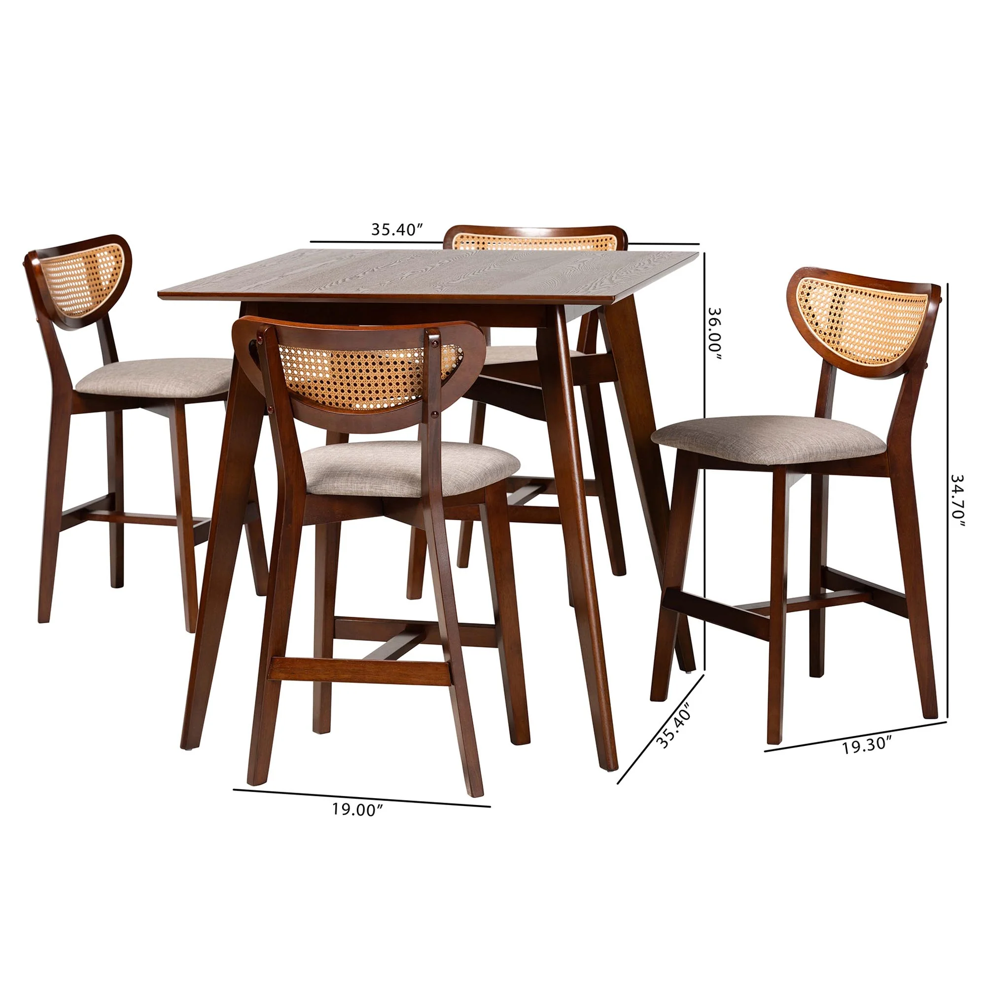 Baxton Studio Dannell Mid-Century Modern Grey Fabric and Walnut Brown Finished Wood 5-Piece Pub Set - Image 3