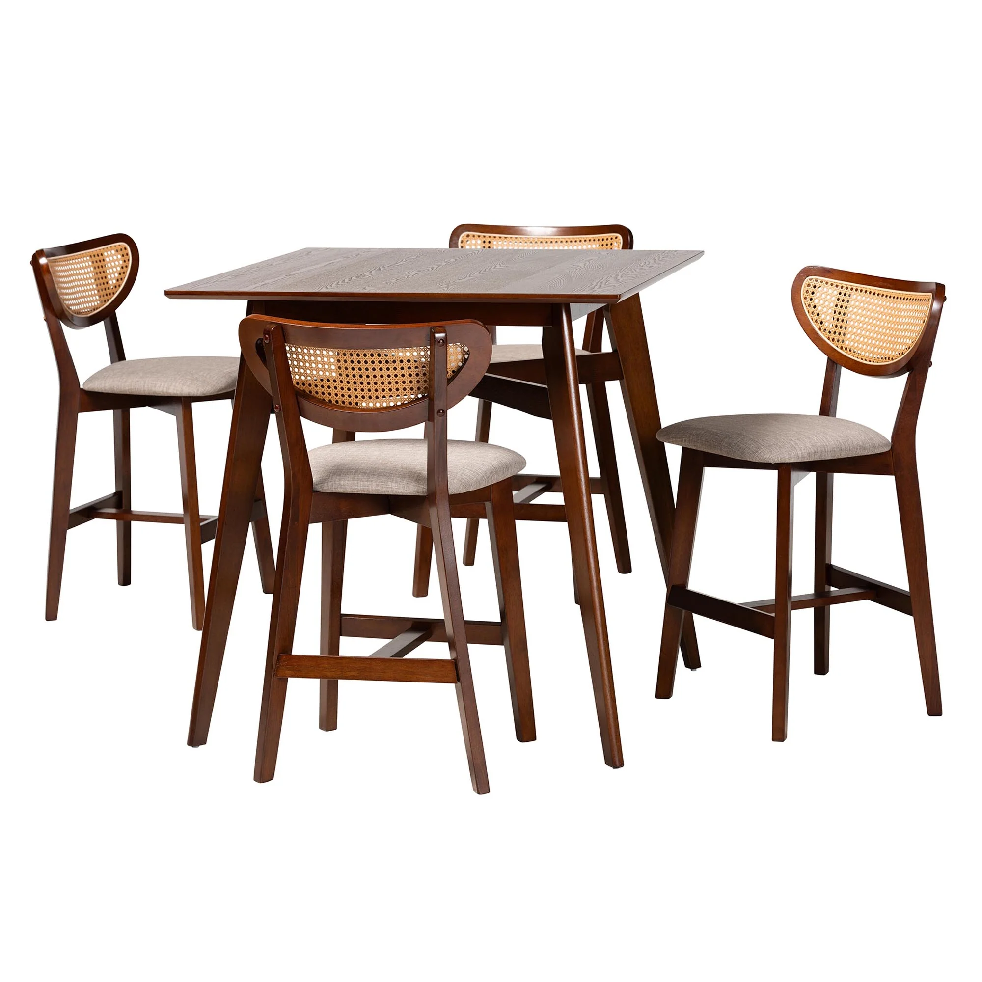 Baxton Studio Dannell Mid-Century Modern Grey Fabric and Walnut Brown Finished Wood 5-Piece Pub Set - Image 4