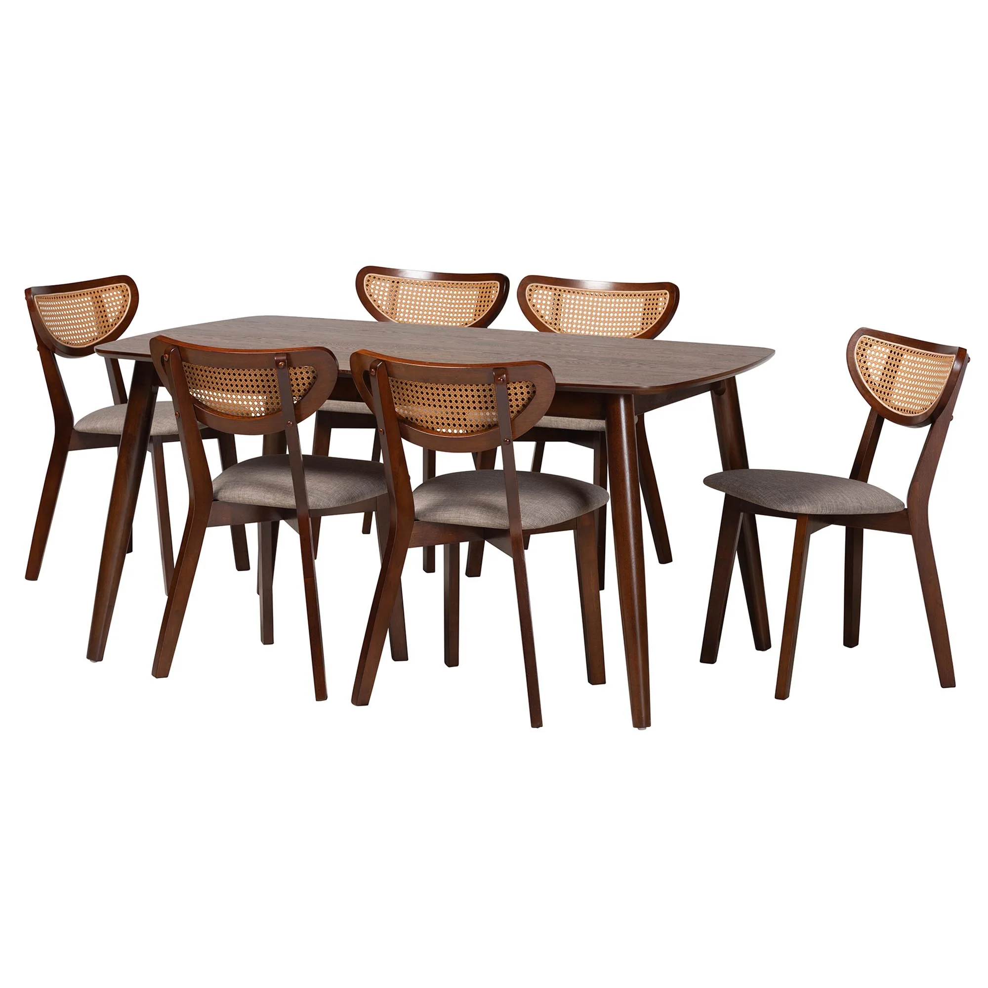 Baxton Studio Dannell Mid-Century Modern Grey Fabric and Walnut Brown Finished Wood 7-Piece Dining Set - Image 2