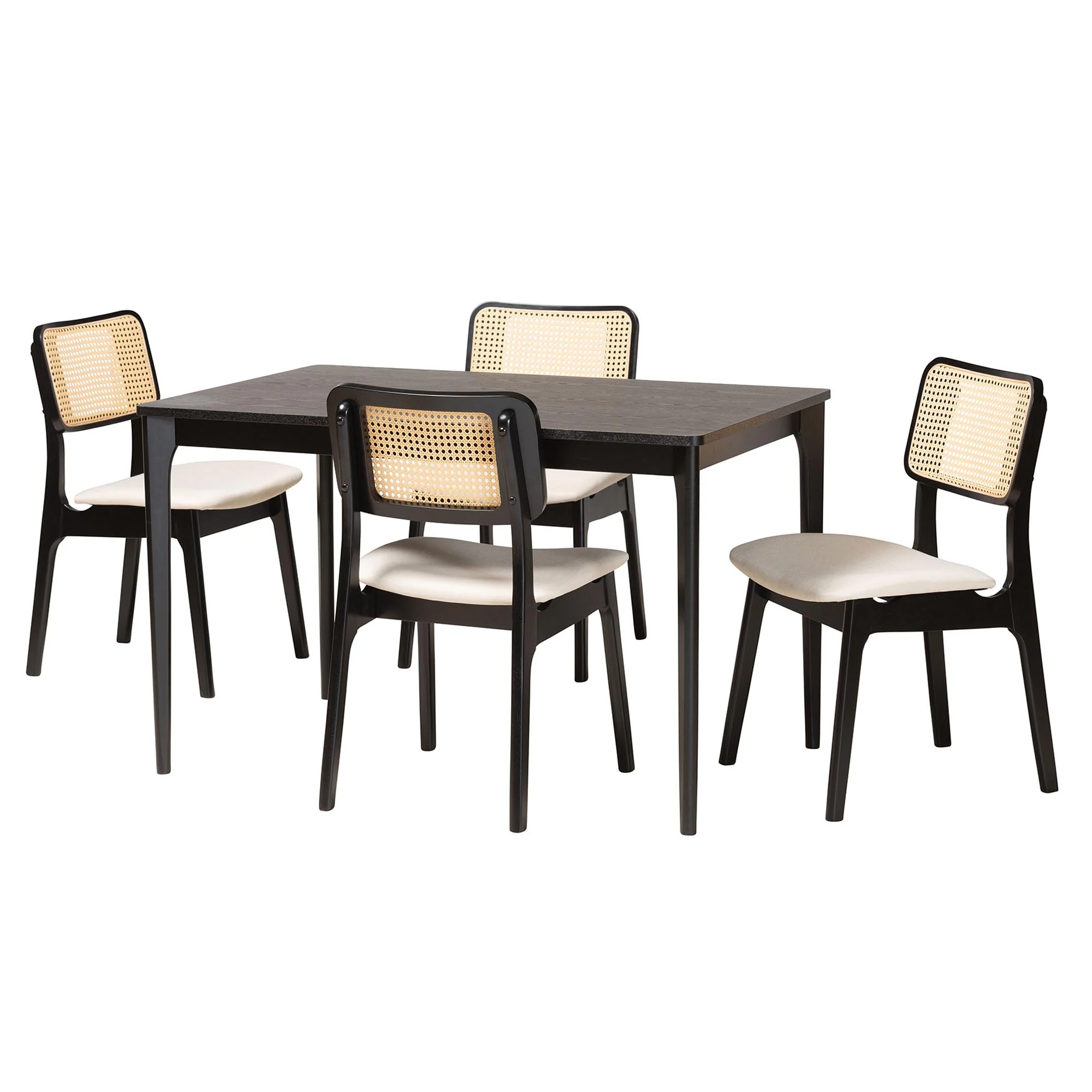 Baxton Studio Dannon Mid-Century Modern Cream Fabric and Black Finished Wood 5-Piece Dining Set - Image 2