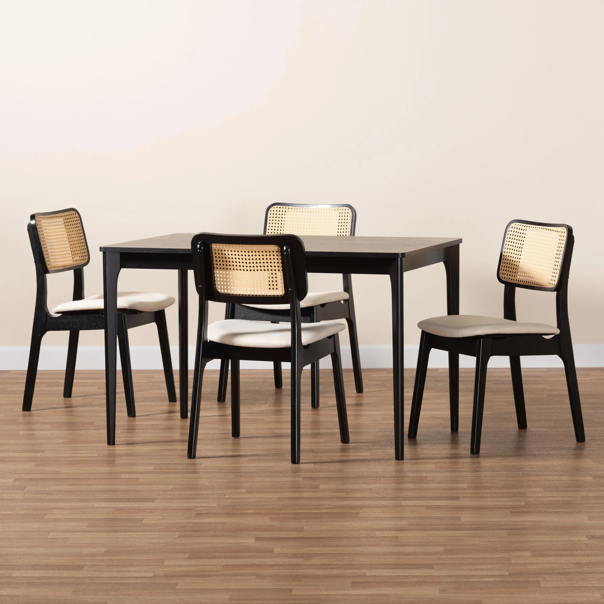 Baxton Studio Dannon Mid-Century Modern Cream Fabric and Black Finished Wood 5-Piece Dining Set - Image 9