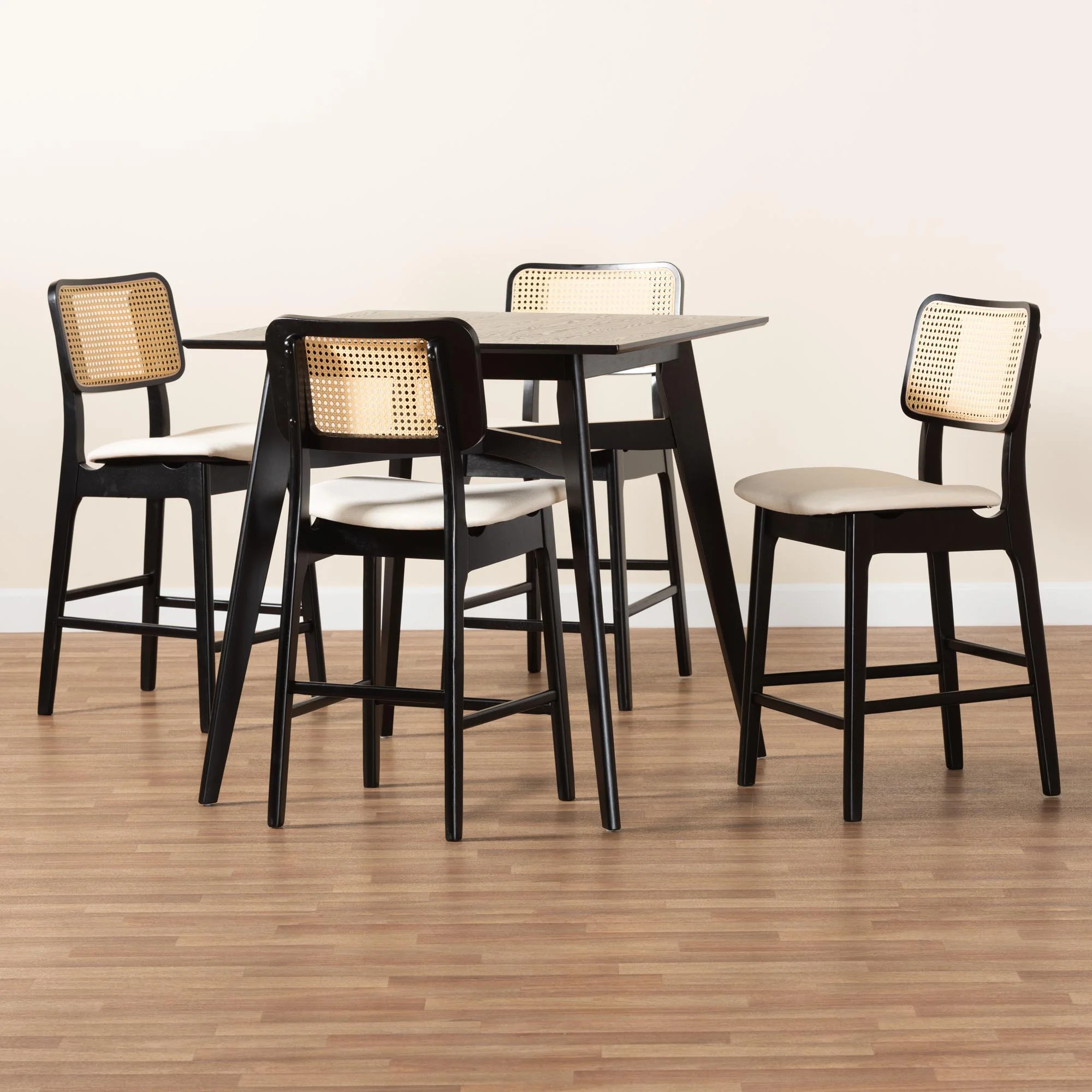 Baxton Studio Dannon Mid-Century Modern Cream Fabric and Black Finished Wood 5-Piece Pub Set - Image 2