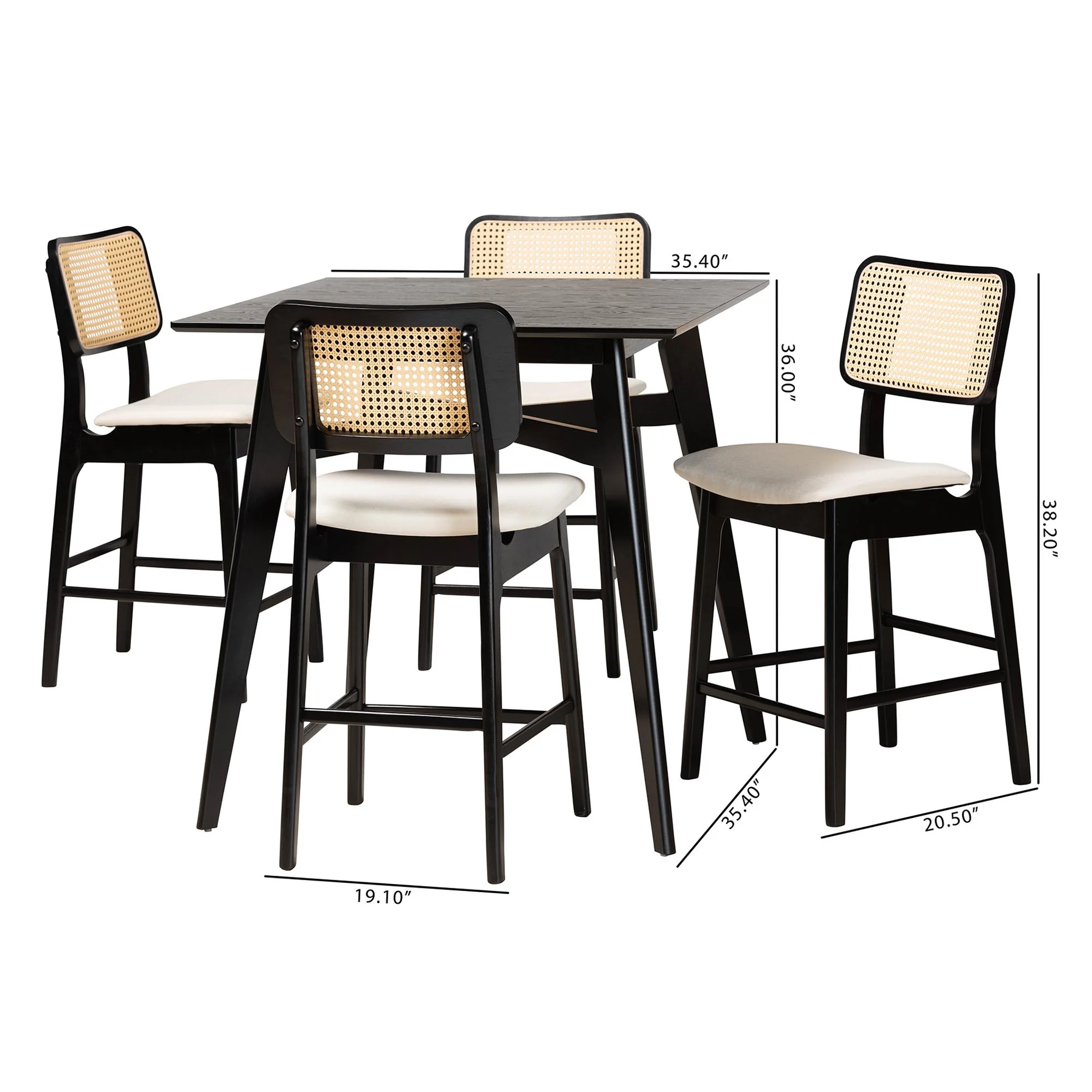 Baxton Studio Dannon Mid-Century Modern Cream Fabric and Black Finished Wood 5-Piece Pub Set - Image 3