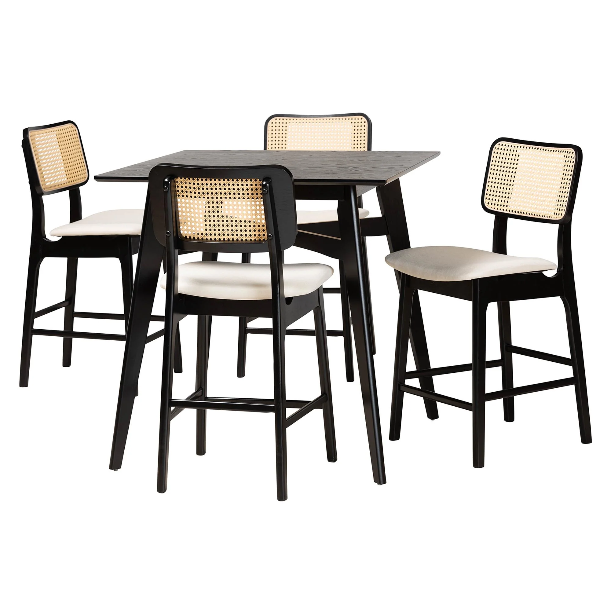 Baxton Studio Dannon Mid-Century Modern Cream Fabric and Black Finished Wood 5-Piece Pub Set - Image 4