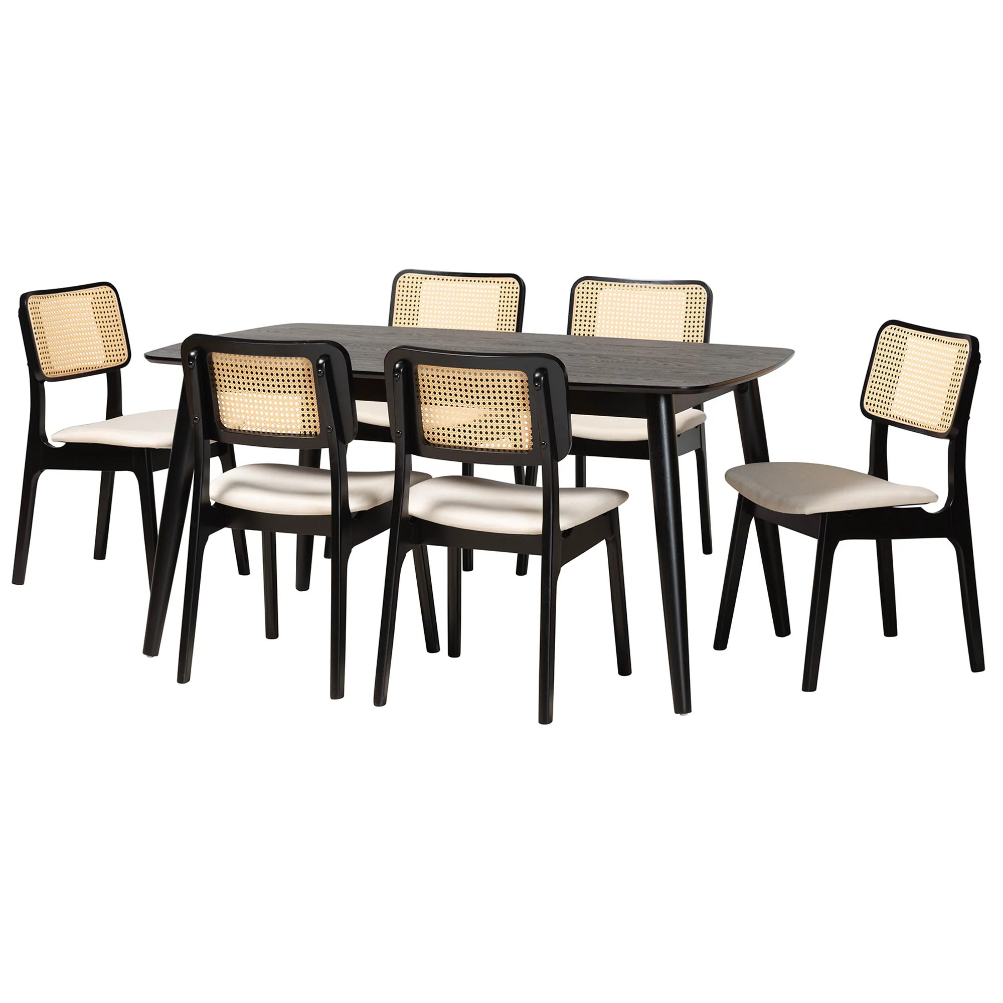 Baxton Studio Dannon Mid-Century Modern Cream Fabric and Black Finished Wood 7-Piece Dining Set - Image 2