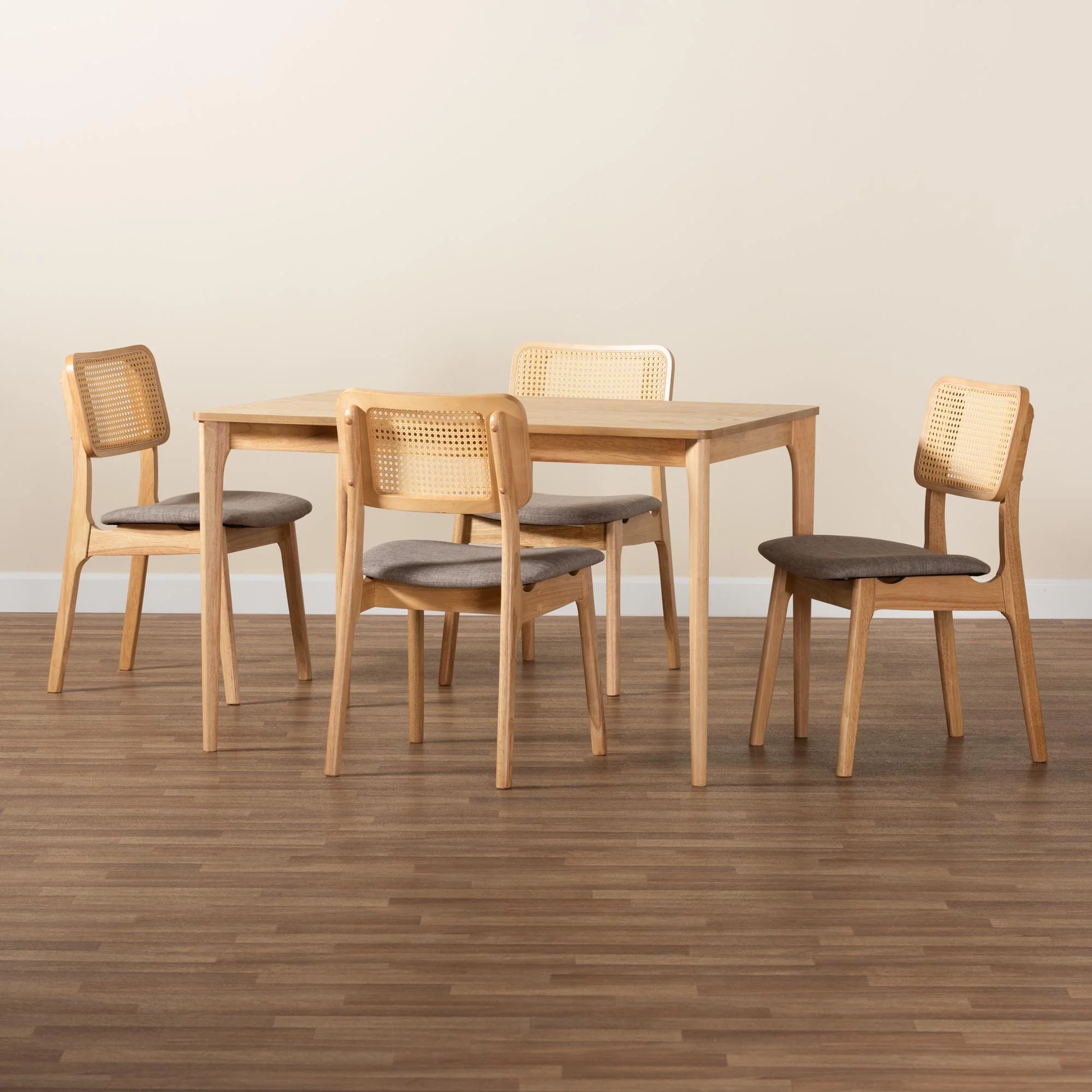 Baxton Studio Dannon Mid-Century Modern Grey Fabric and Natural Oak Finished Wood 5-Piece Dining Set - Image 2