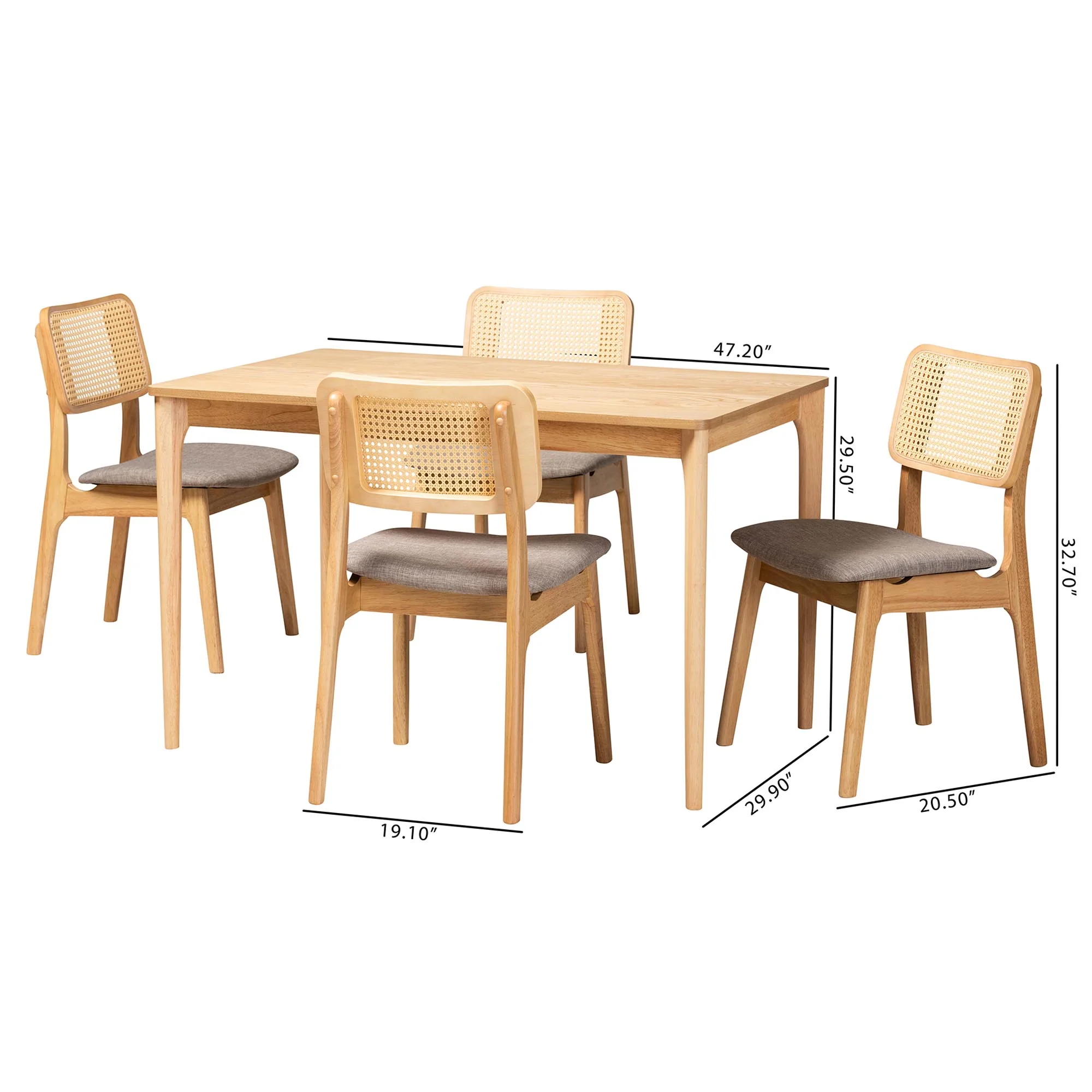 Baxton Studio Dannon Mid-Century Modern Grey Fabric and Natural Oak Finished Wood 5-Piece Dining Set - Image 3