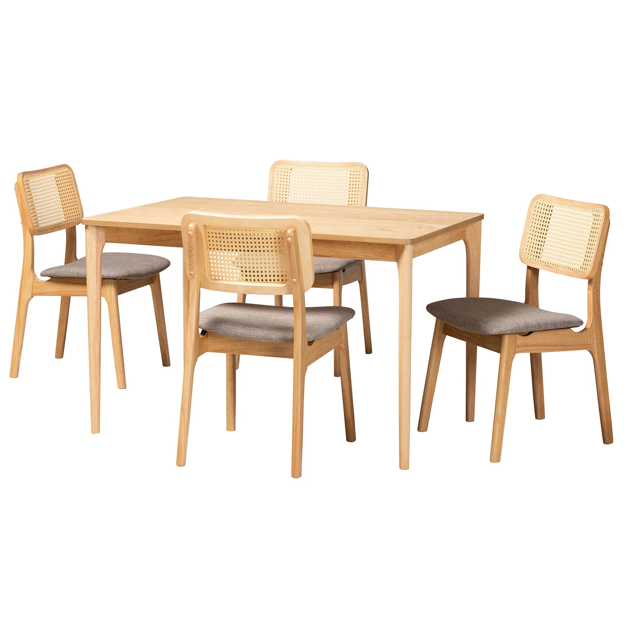 Baxton Studio Dannon Mid-Century Modern Grey Fabric and Natural Oak Finished Wood 5-Piece Dining Set - Image 4