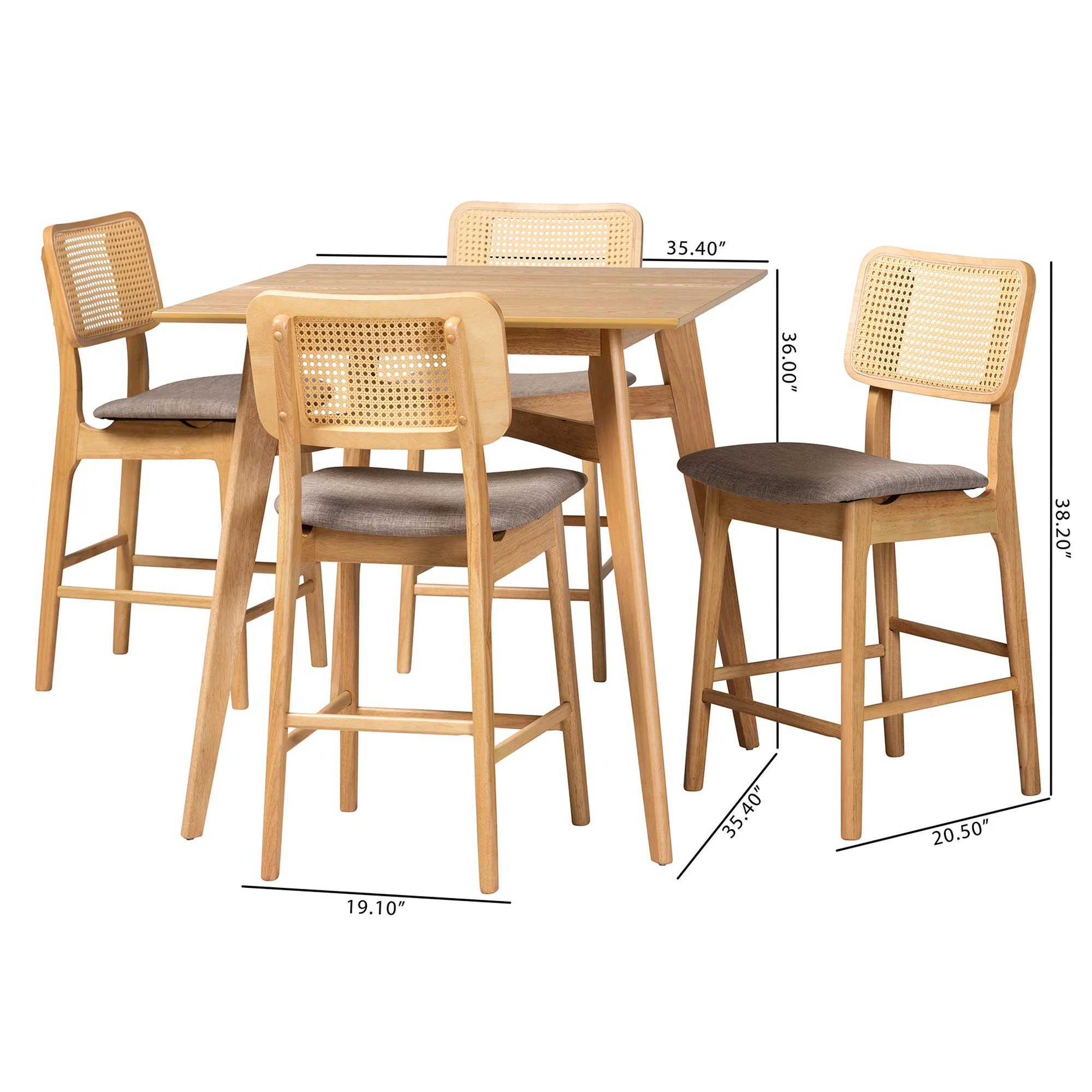 Baxton Studio Dannon Mid-Century Modern Grey Fabric and Natural Oak Finished Wood 5-Piece Pub Set - Image 10