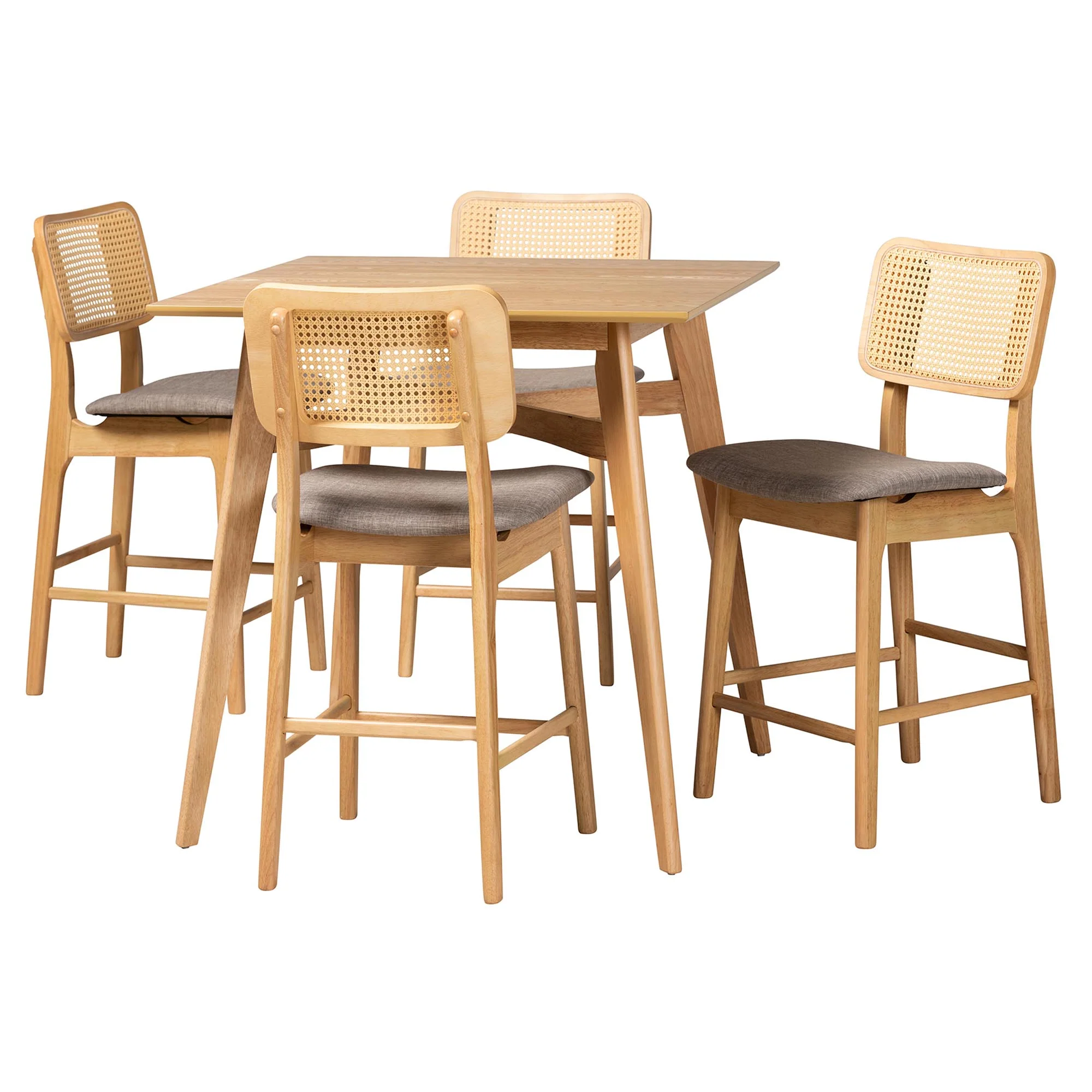 Baxton Studio Dannon Mid-Century Modern Grey Fabric and Natural Oak Finished Wood 5-Piece Pub Set - Image 2